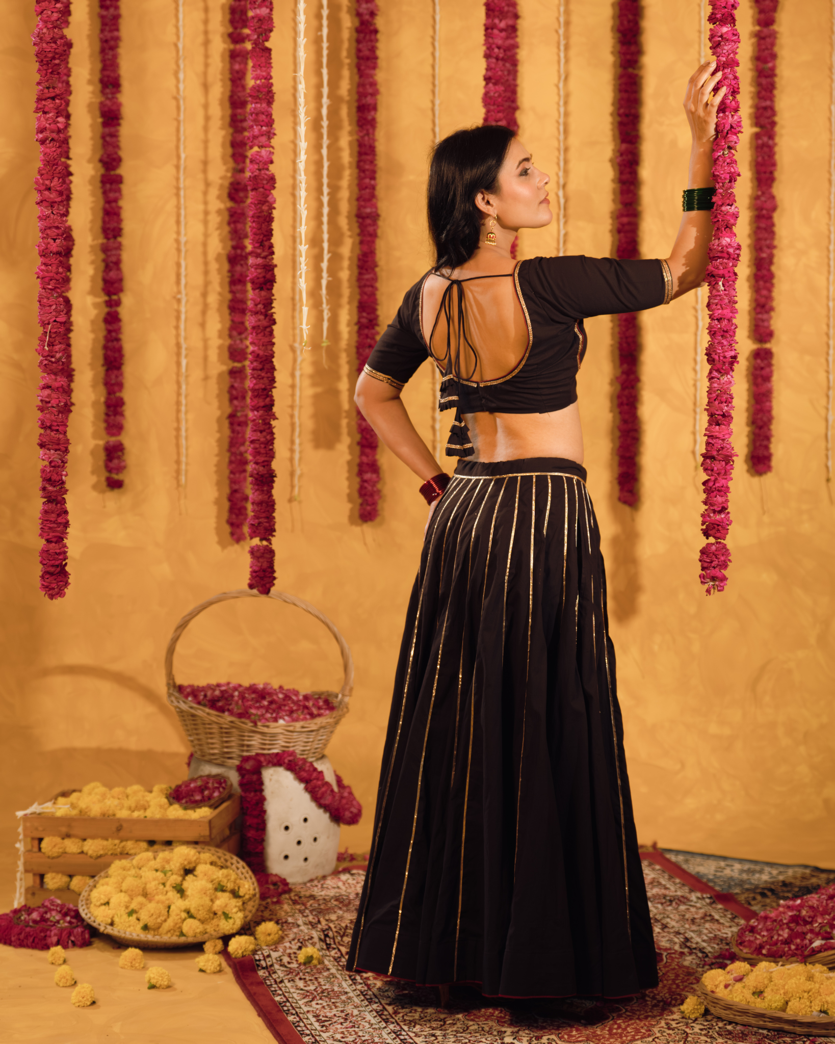 Royal Black cotton Lehenga set of 3