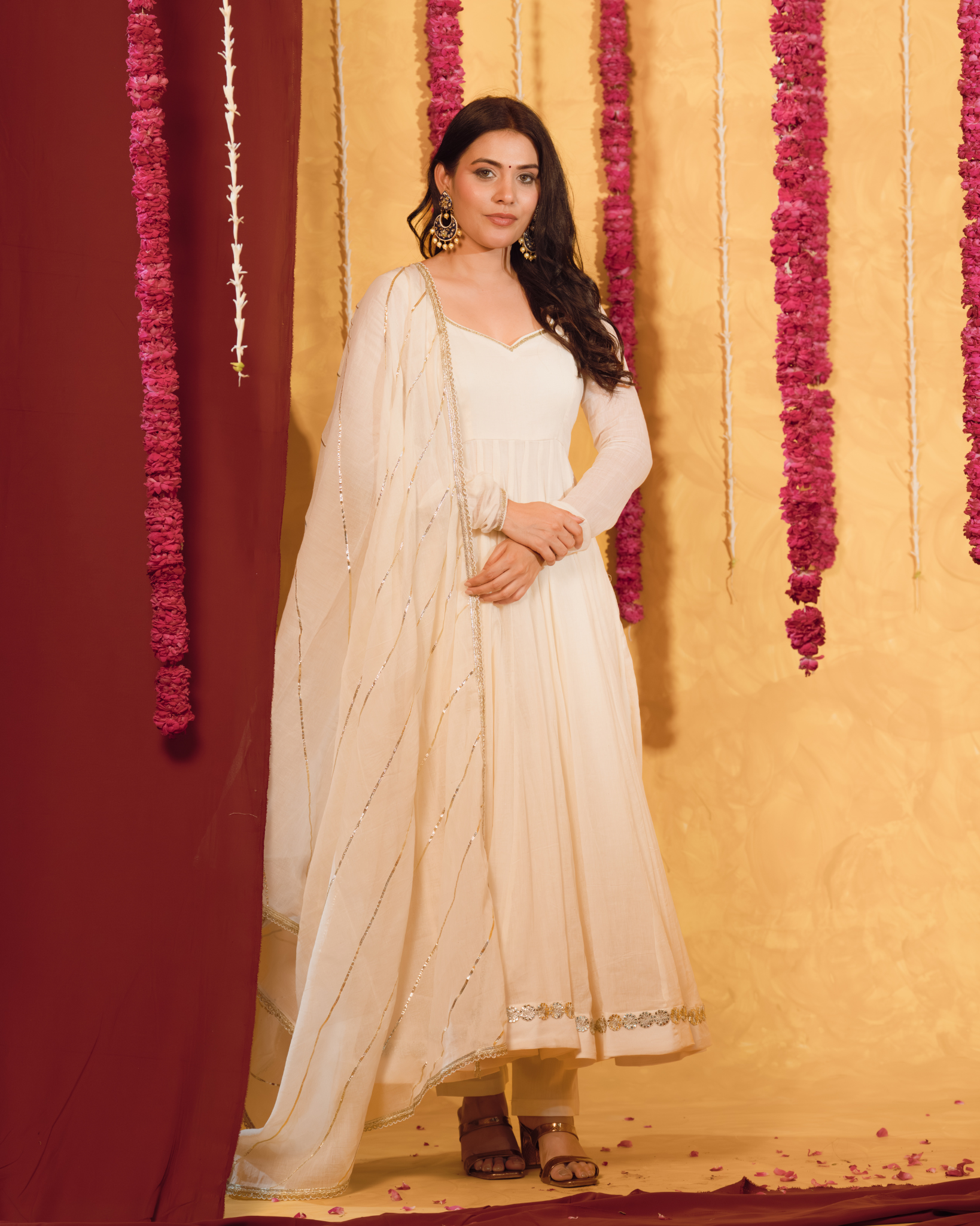 Ivory cream Mulmul Anarkali Suit 2pcs Set
