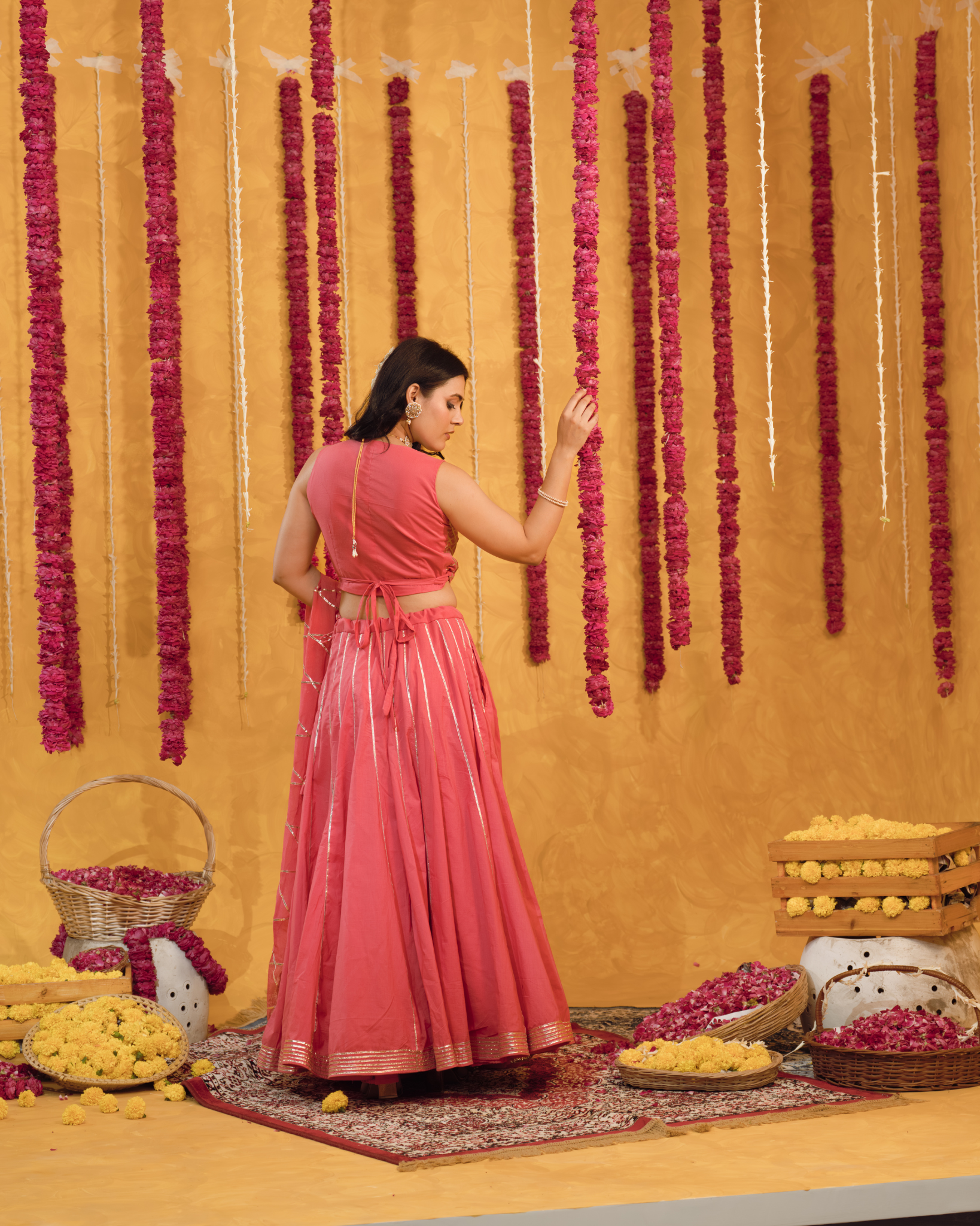 Roseberry peach pink cotton Lehenga set of 3