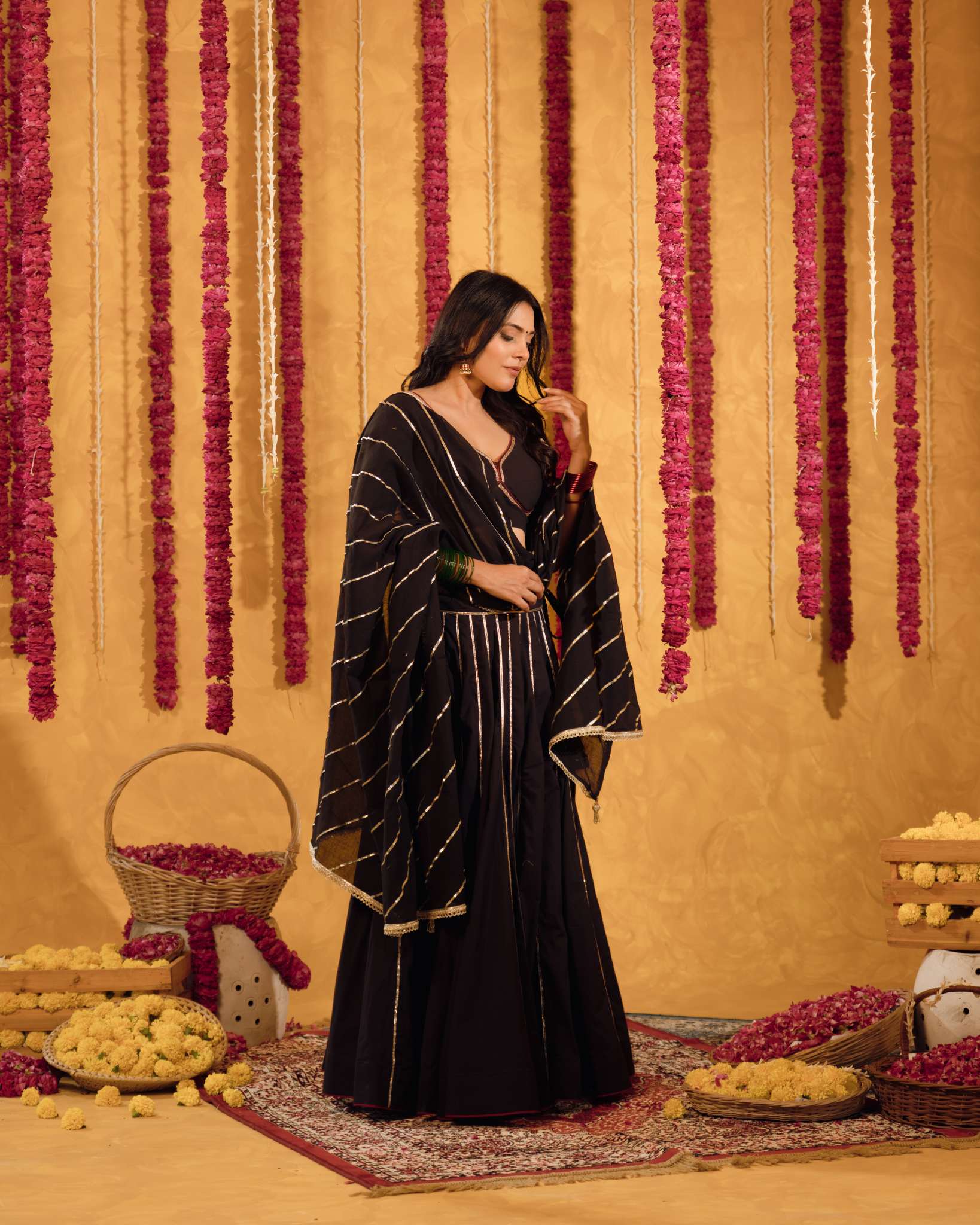 Royal Black cotton Lehenga set of 3