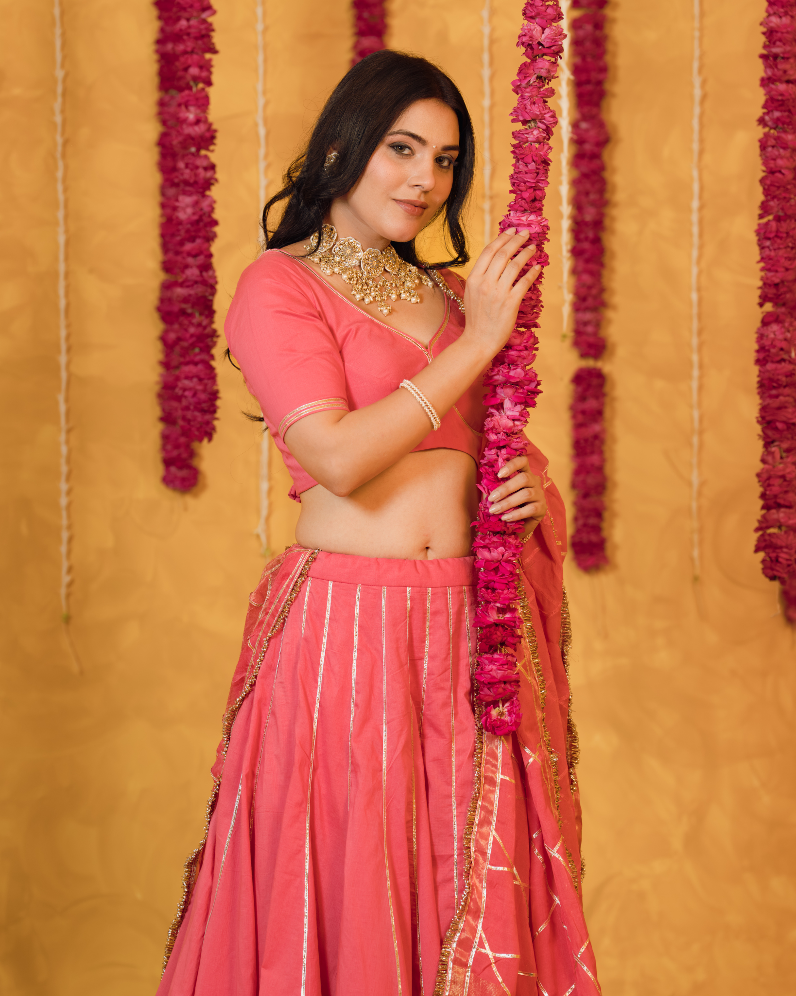 Roseberry peach pink cotton Lehenga set of 3