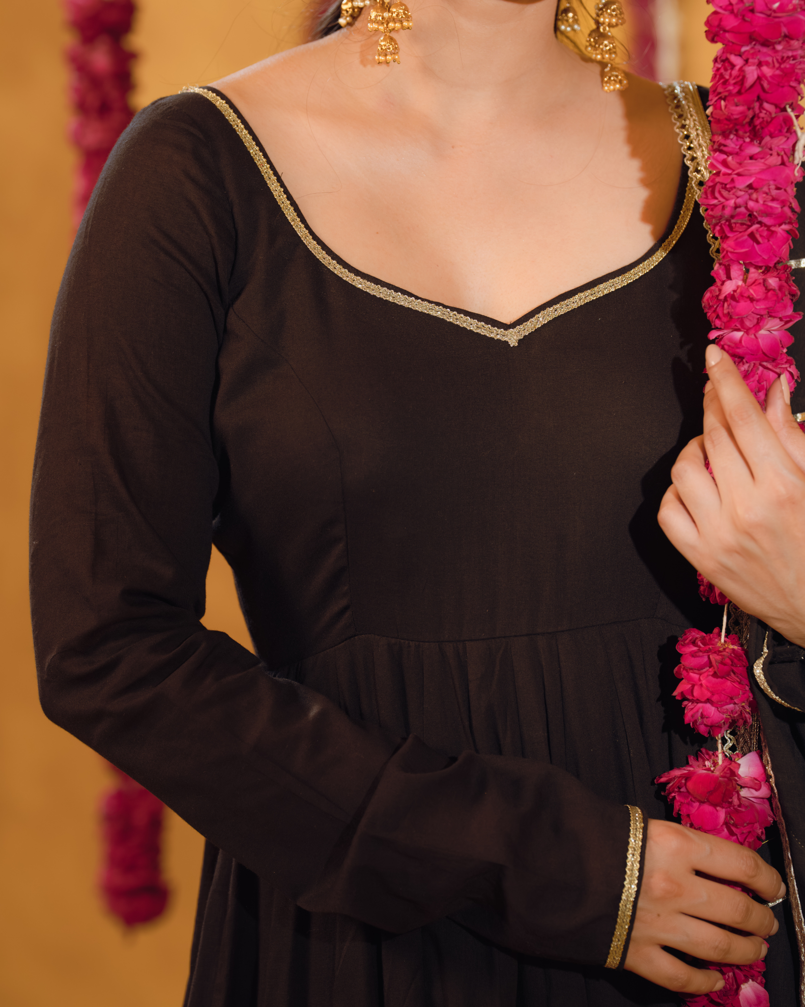 Royal Black Mulmul Anarkali Suit 2pcs Set