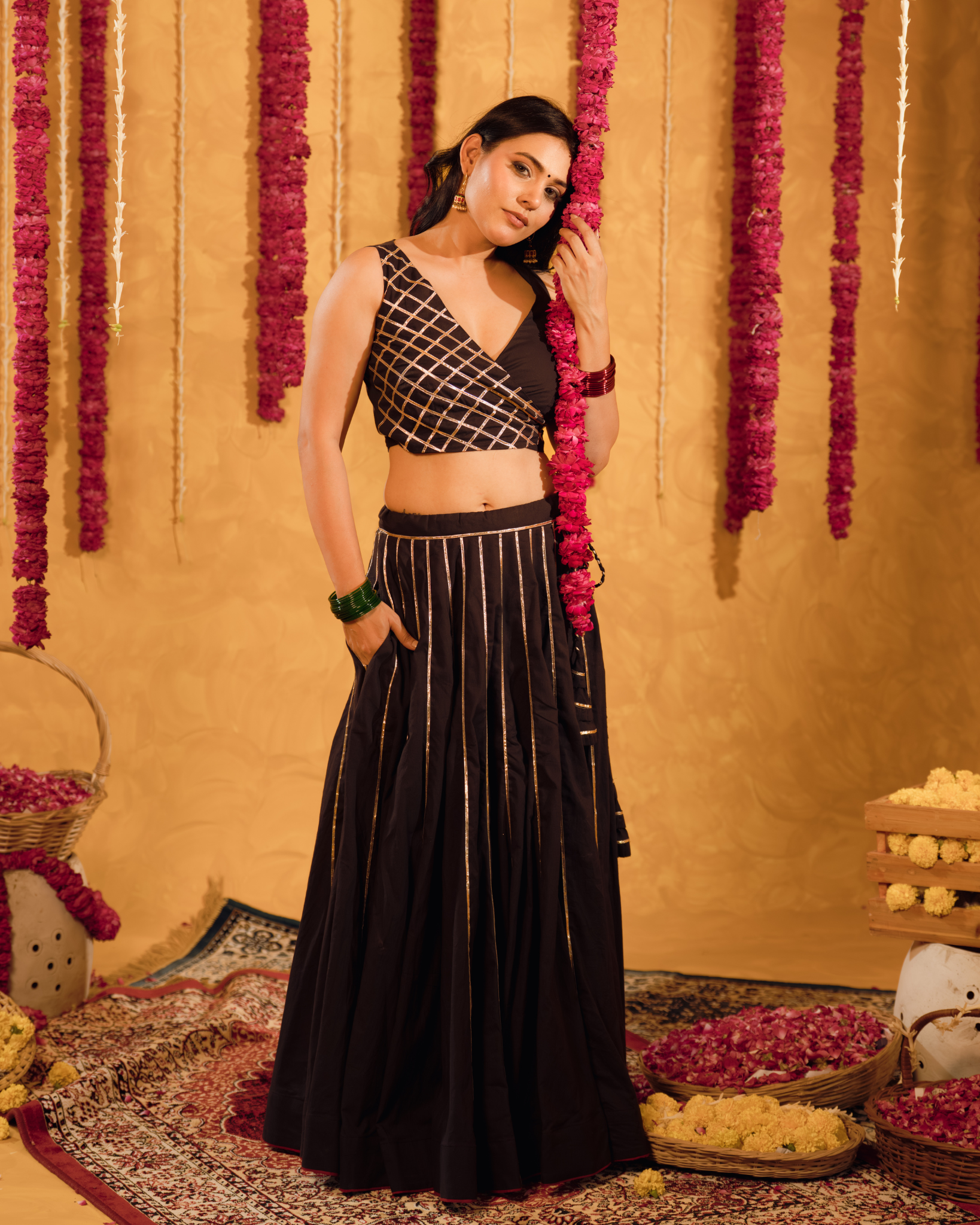 Royal Black cotton Lehenga set of 3