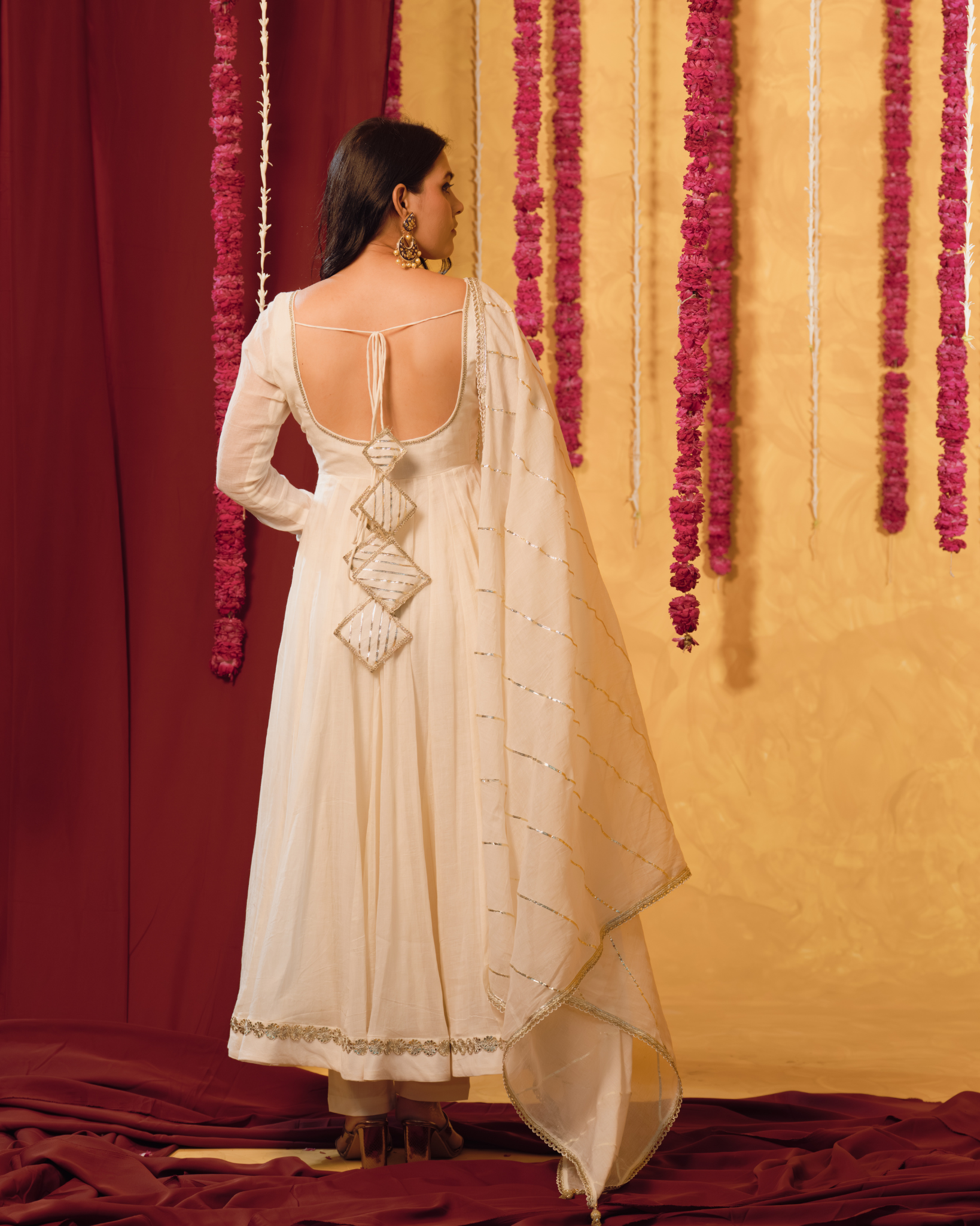 Ivory cream Mulmul Anarkali Suit 2pcs Set