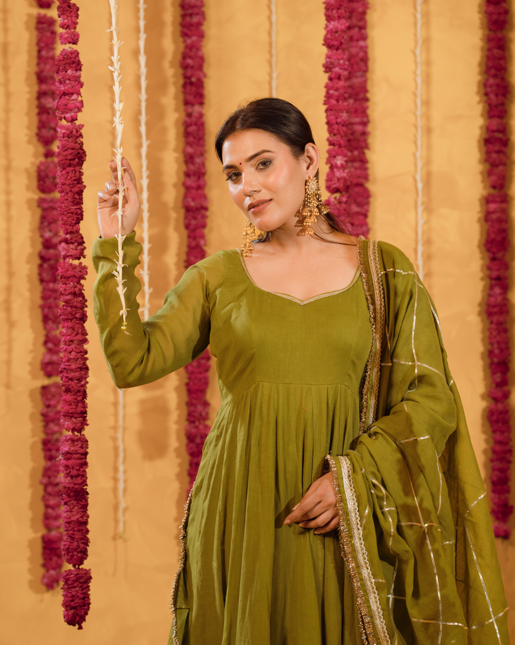 Mehndi Green Mulmul Anarkali Suit 2pcs Set