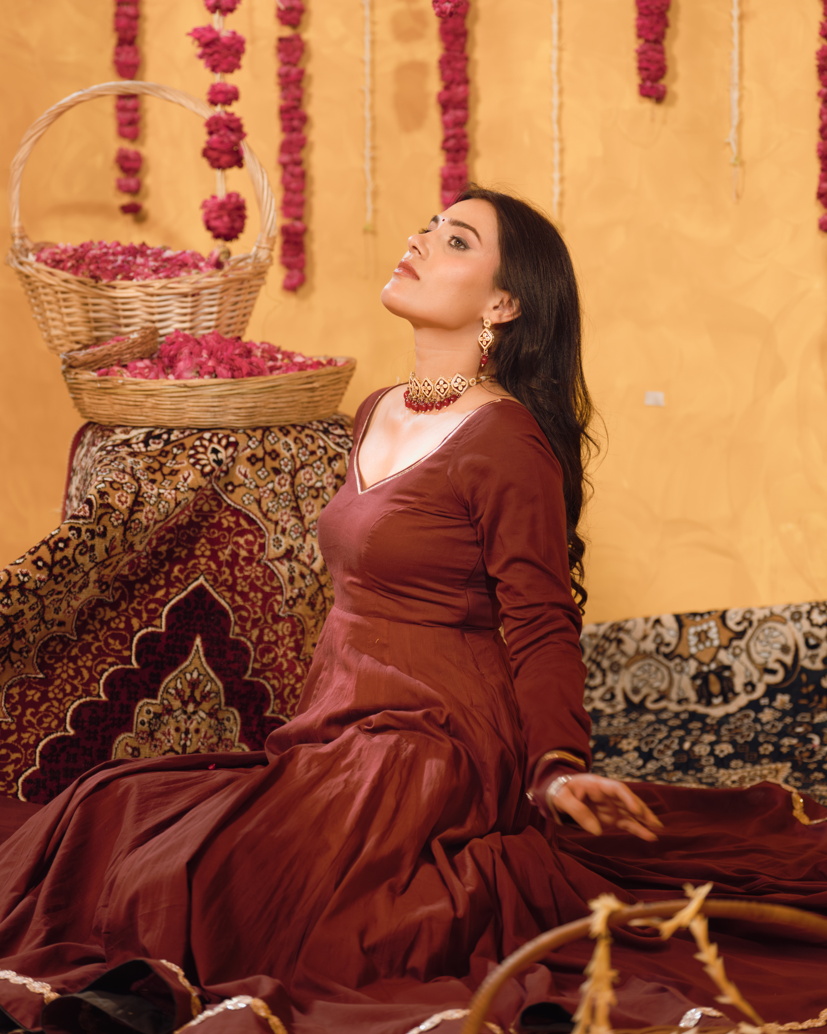Berry wine Mulmul Anarkali Suit 2pcs Set