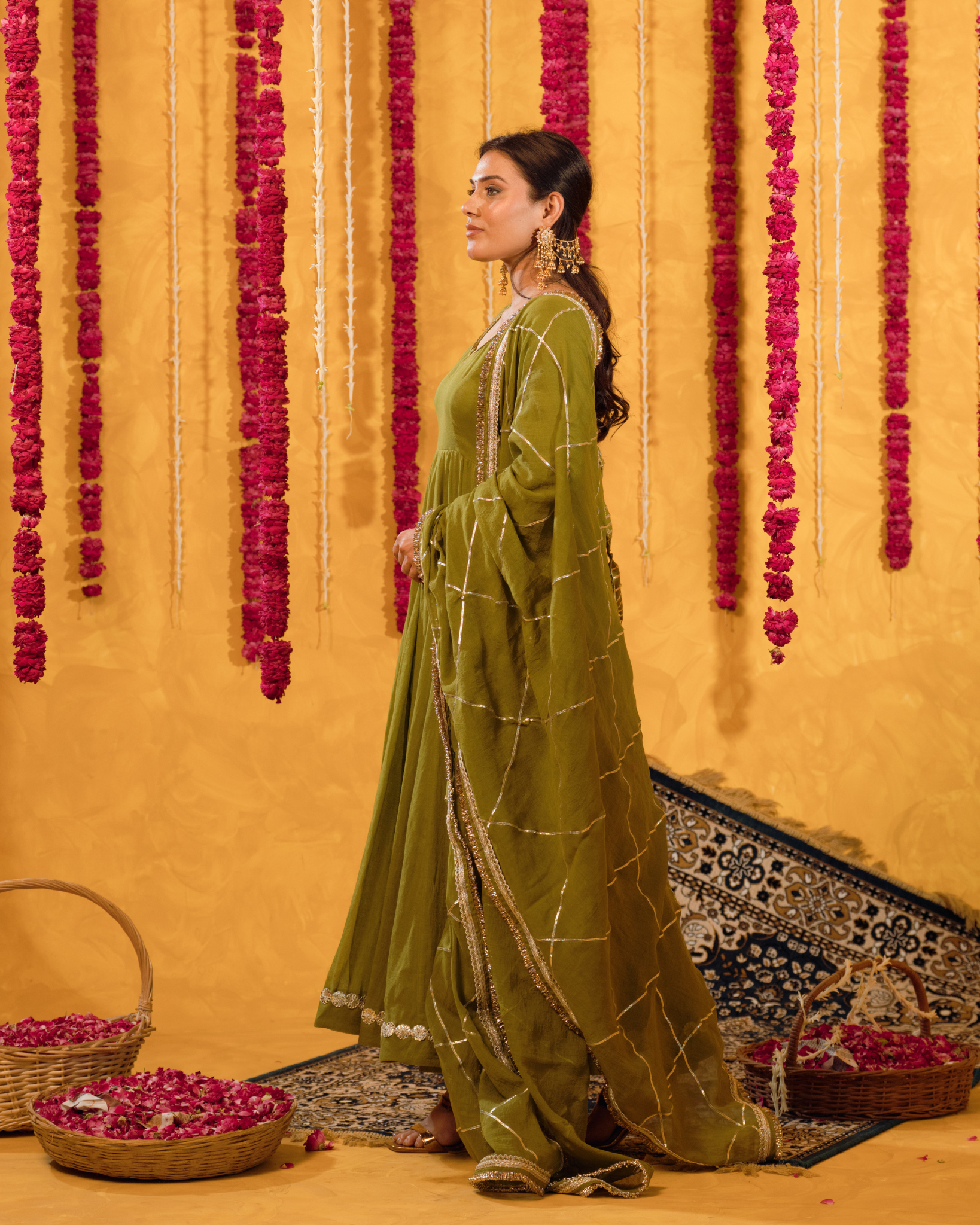 Mehndi Green Mulmul Anarkali Suit 2pcs Set