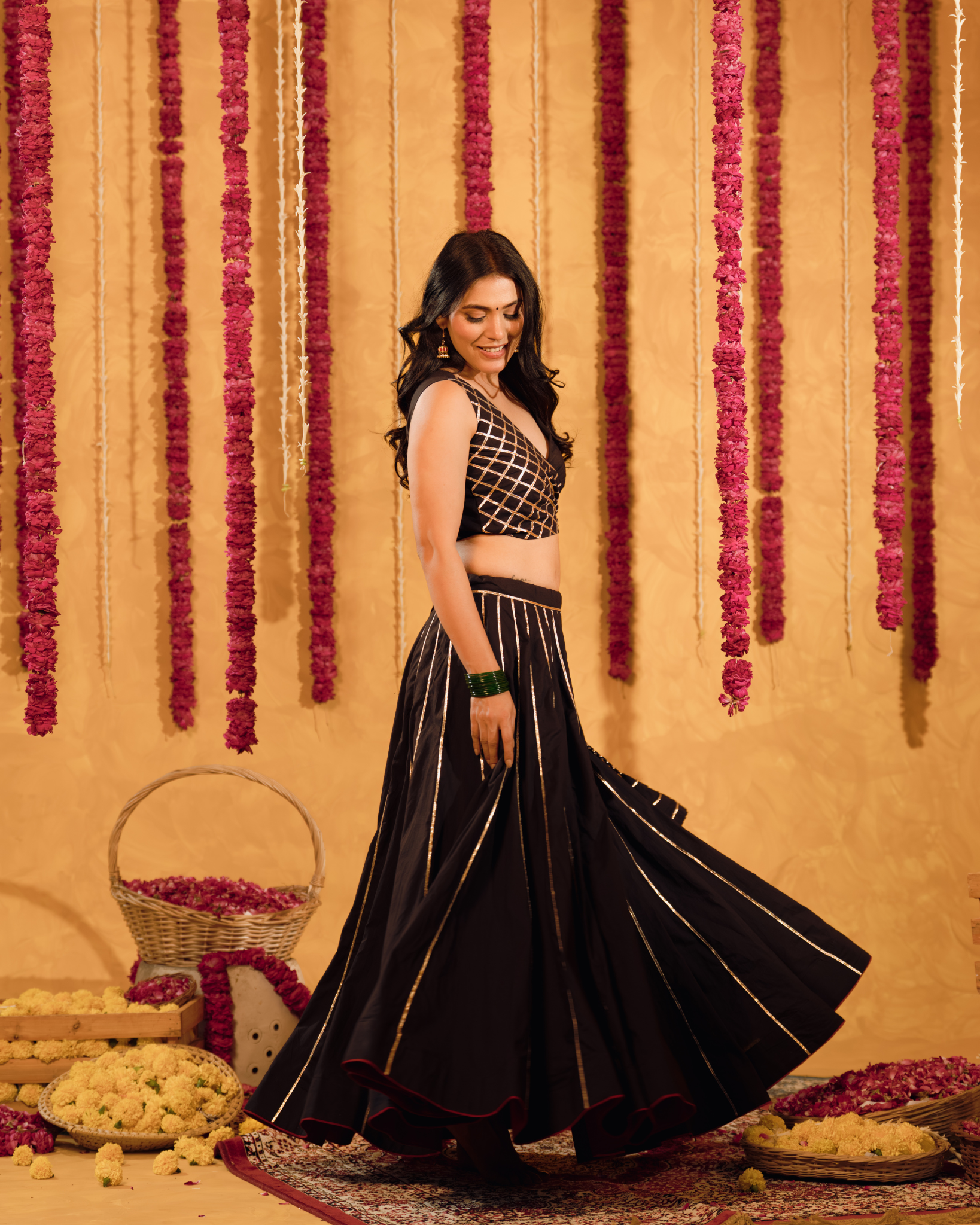 Royal Black cotton Lehenga set of 3