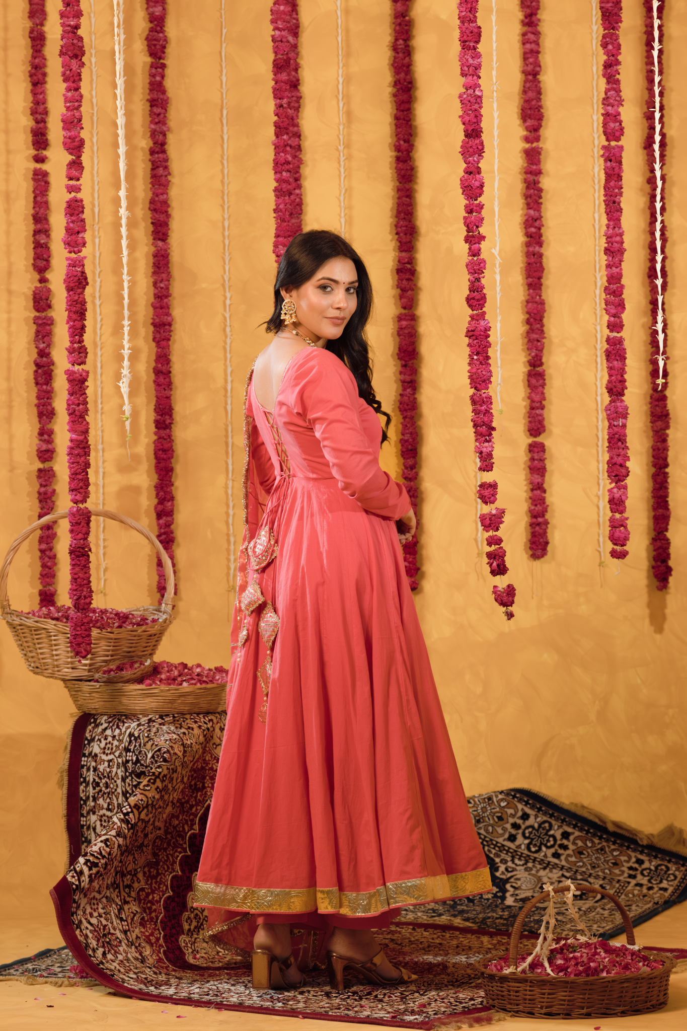 Roseberry peach Pink Mulmul Anarkali Suit 2pcs Set