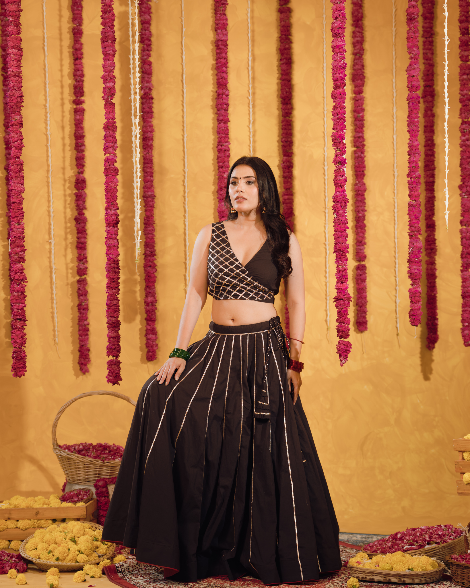 Royal Black cotton Lehenga set of 3
