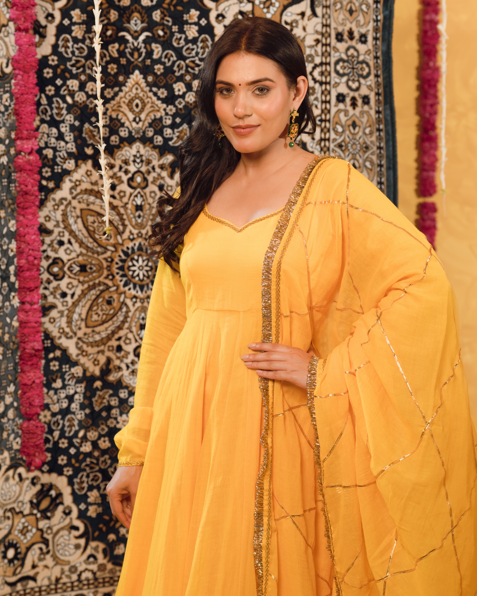 Haldi Yellow Mulmul Anarkali Suit 2pcs Set