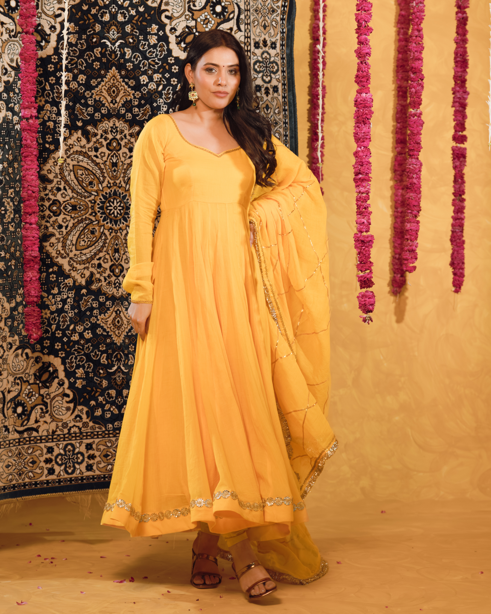 Haldi Yellow Mulmul Anarkali Suit 2pcs Set