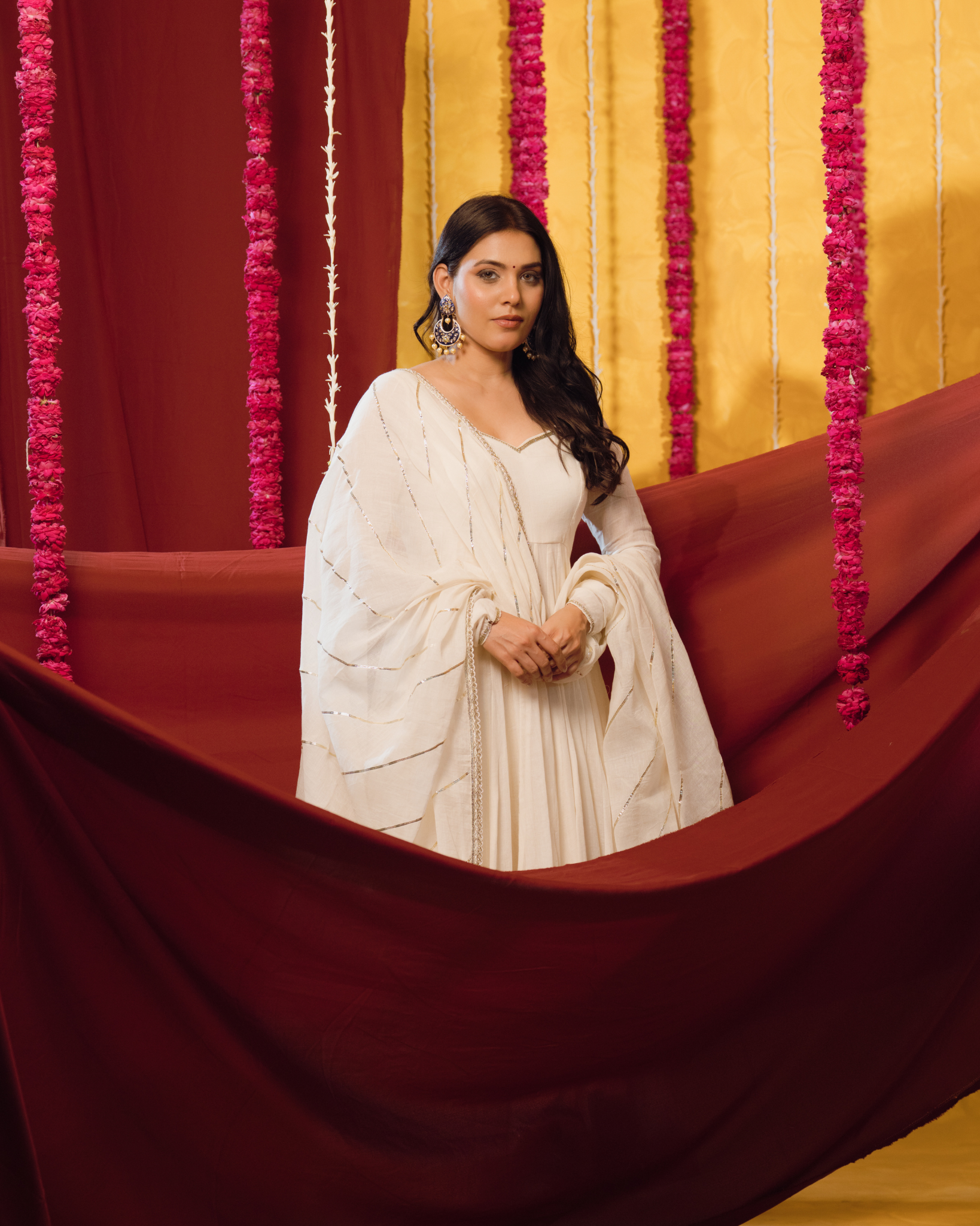 Ivory cream Mulmul Anarkali Suit 2pcs Set