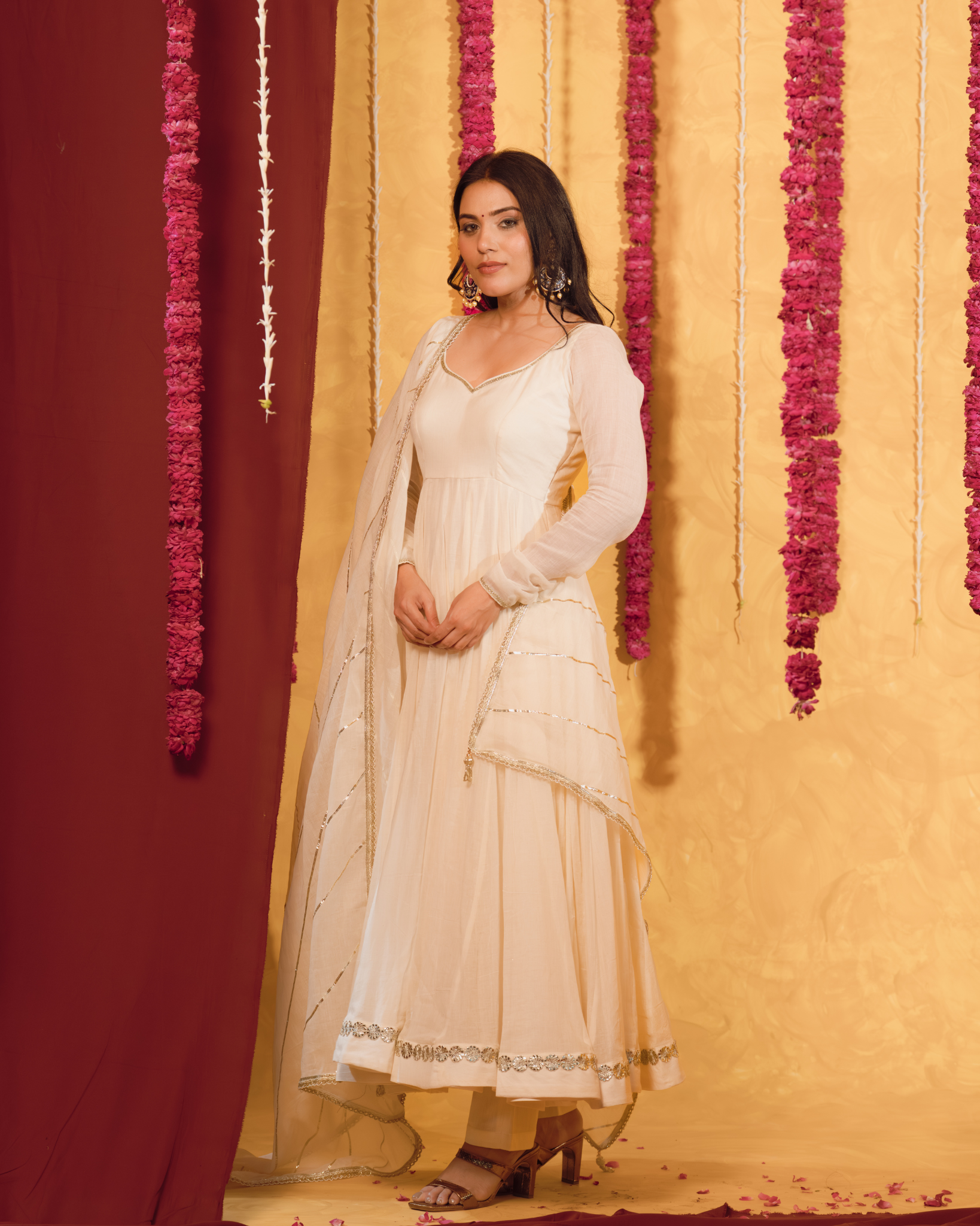 Ivory cream Mulmul Anarkali Suit 2pcs Set