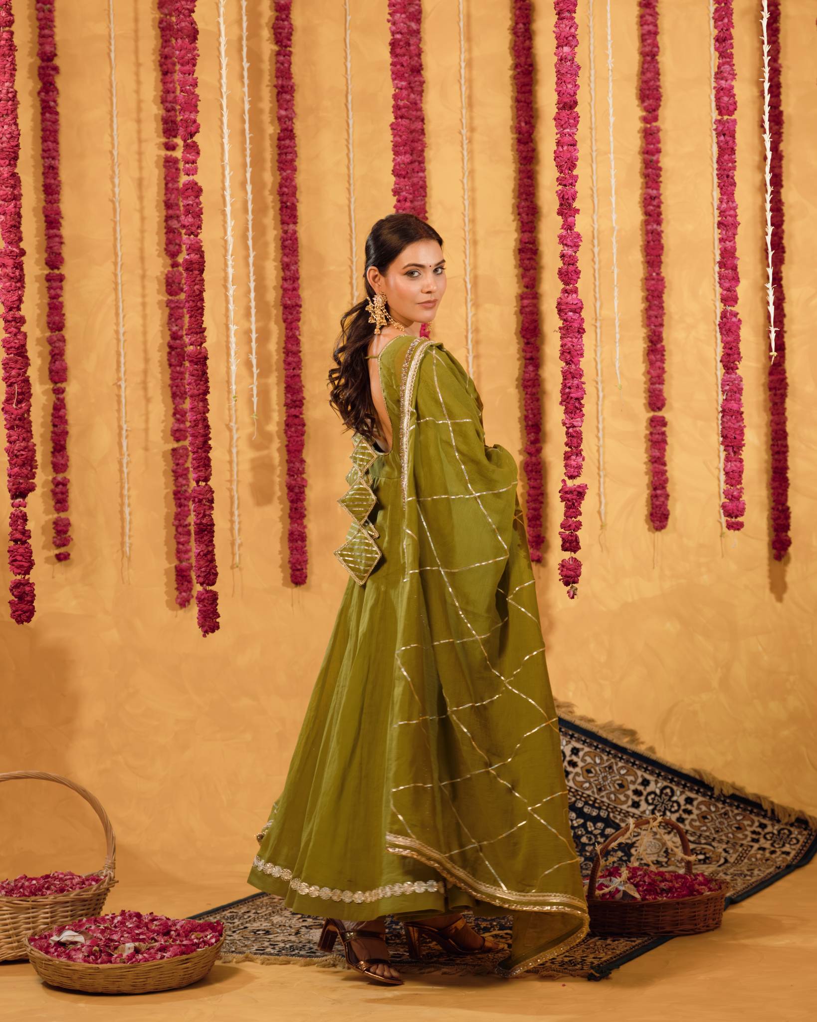Mehndi Green Mulmul Anarkali Suit 2pcs Set