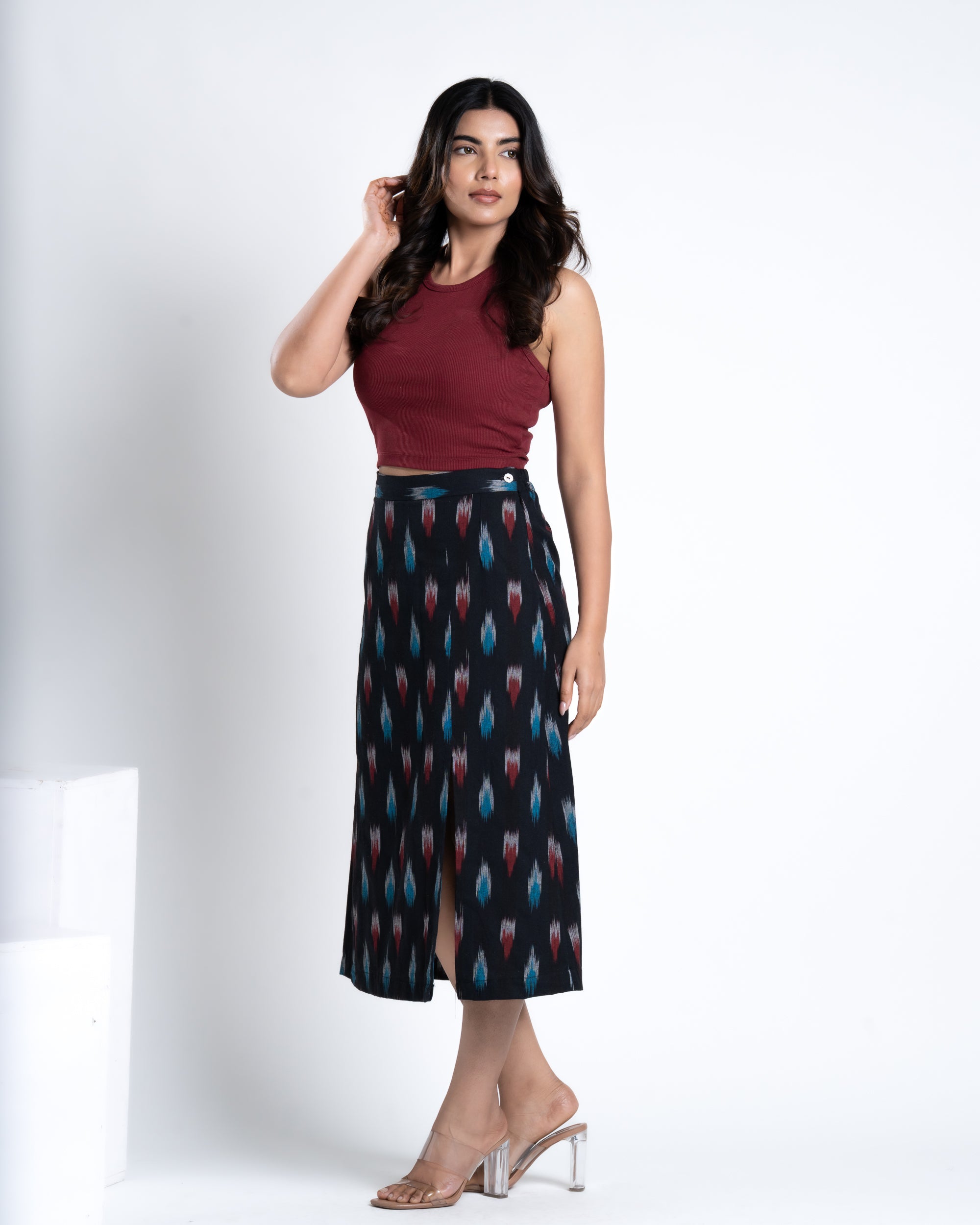 Shop Now: Black Ikat Midi Skirt