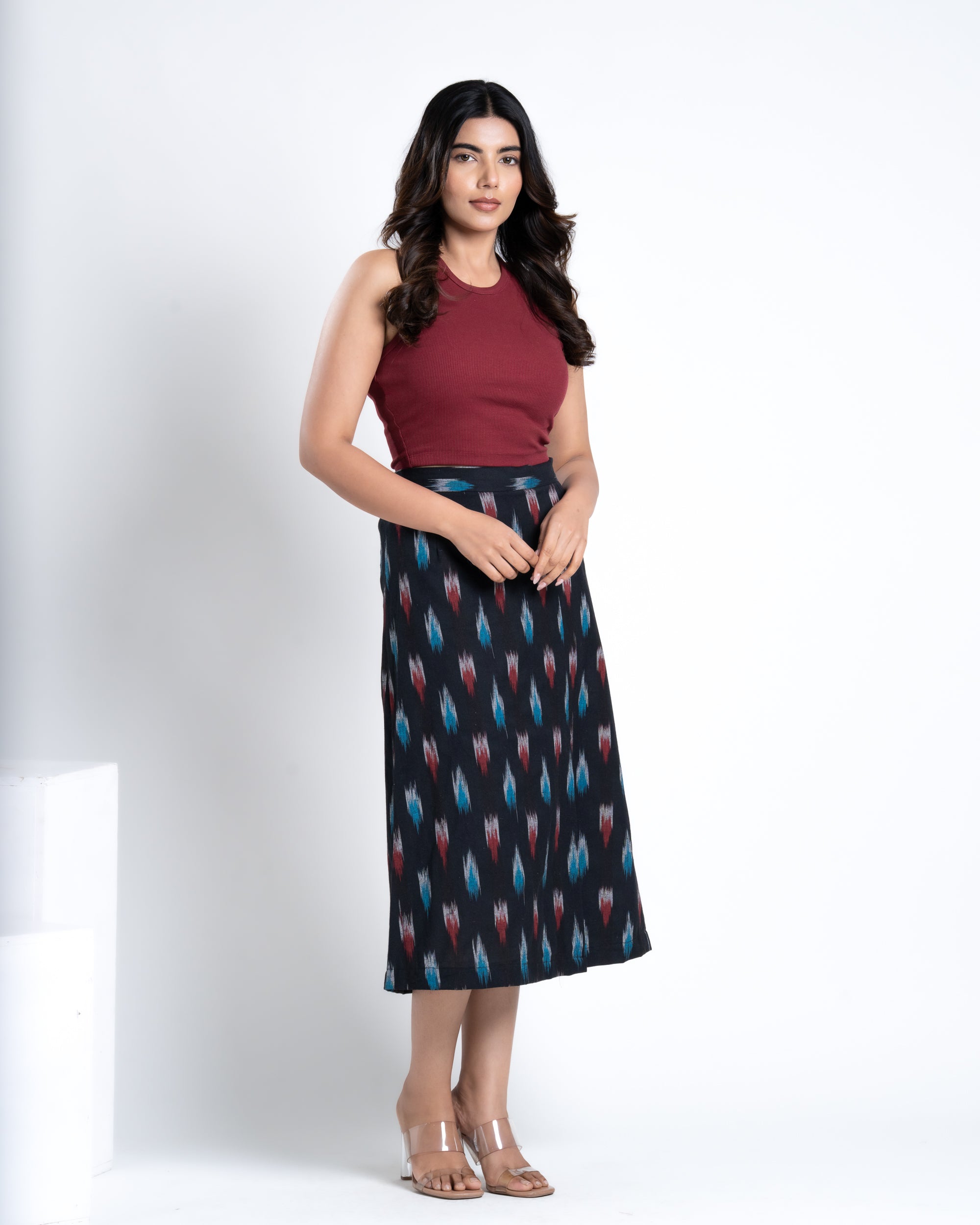 Buy Online Black Midi Slit Skirt