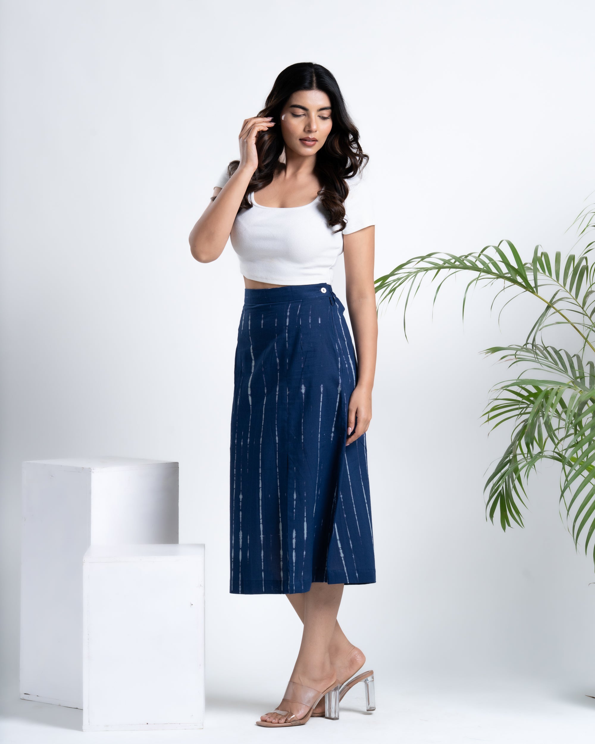 Buy Midi Skirt in Shibori Indigo Blue Online