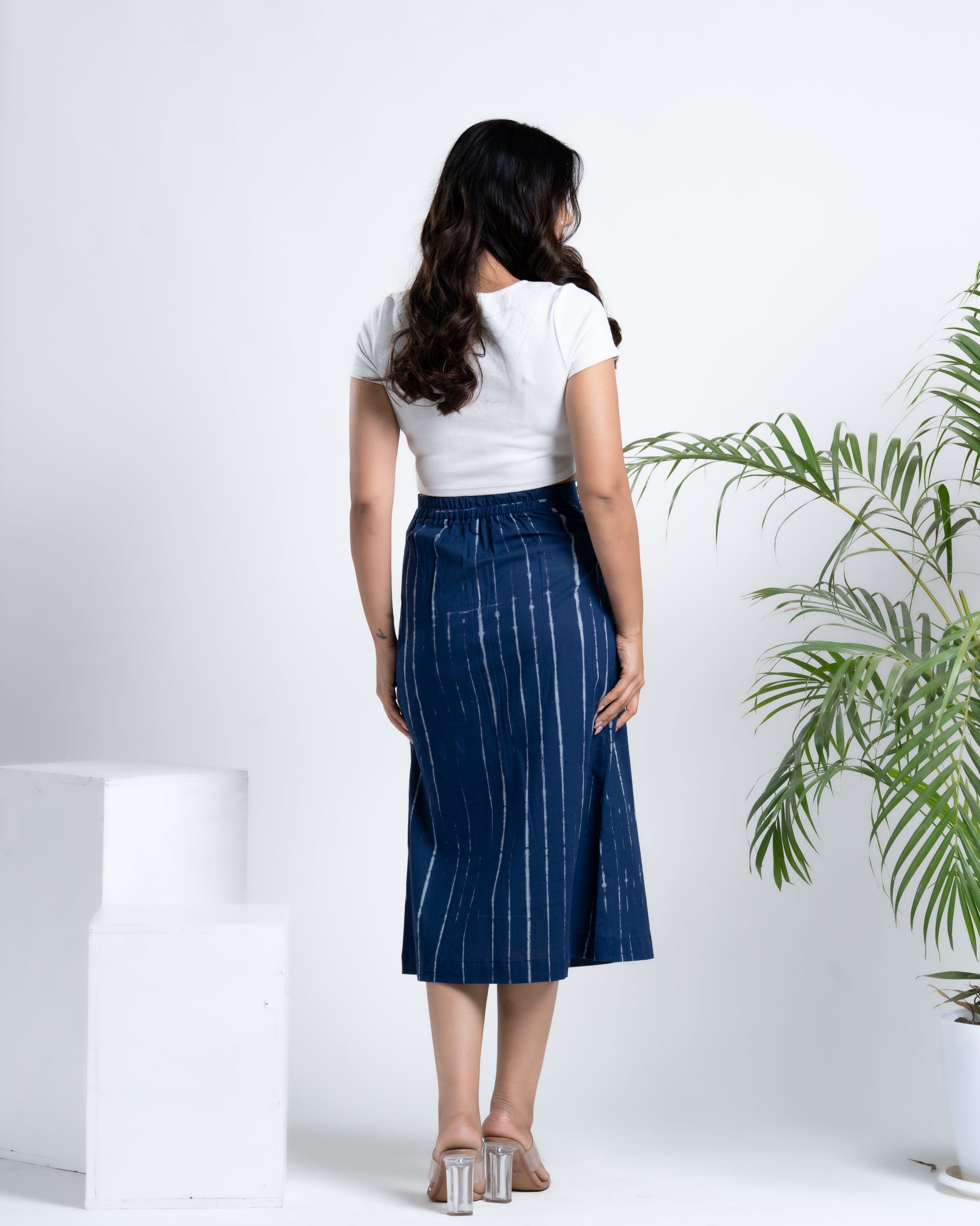 Buy Online Elegant Indigo Blue Midi Skirt