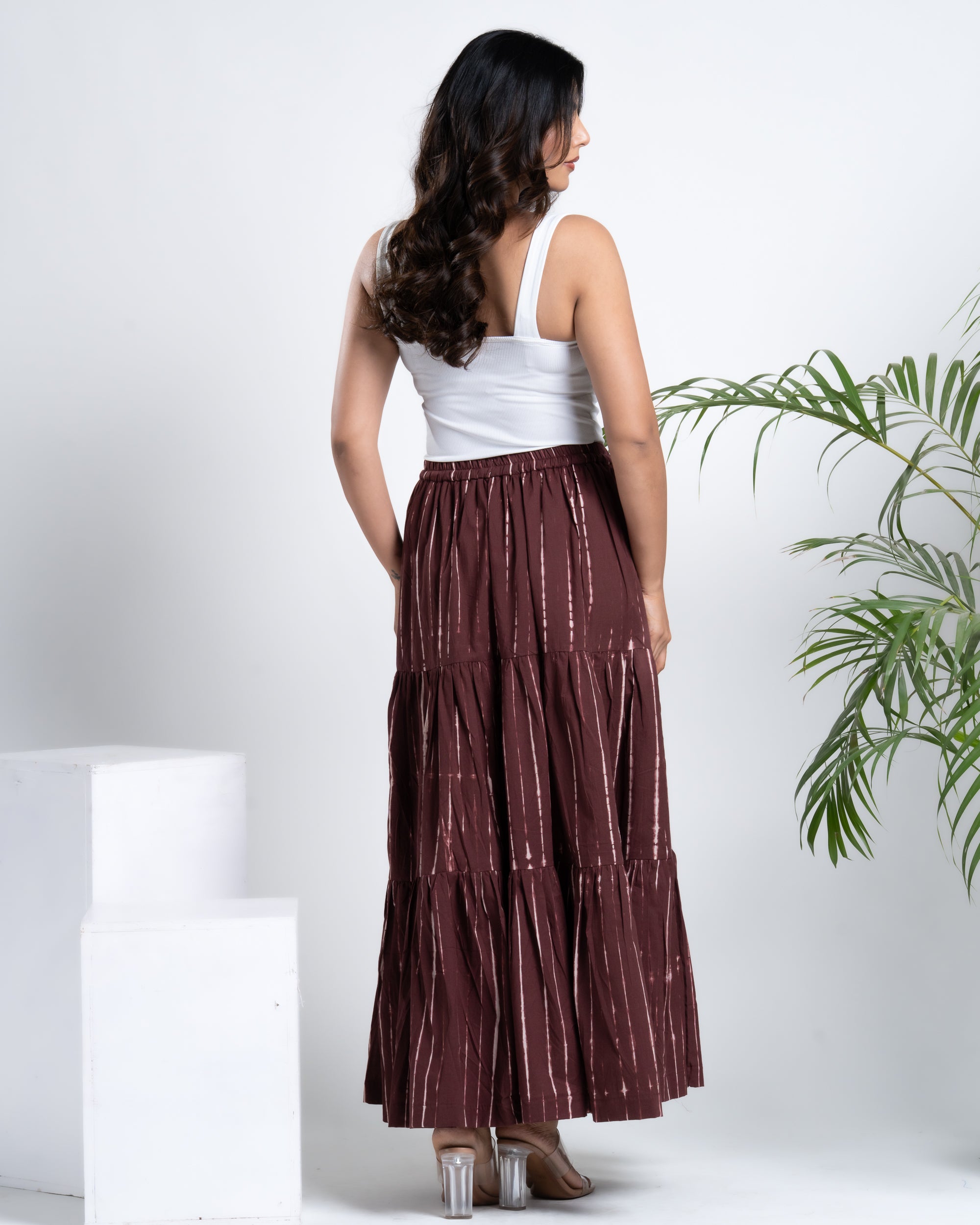 Shop Now: Flared Brick Brown Skirt – Shibori Style
