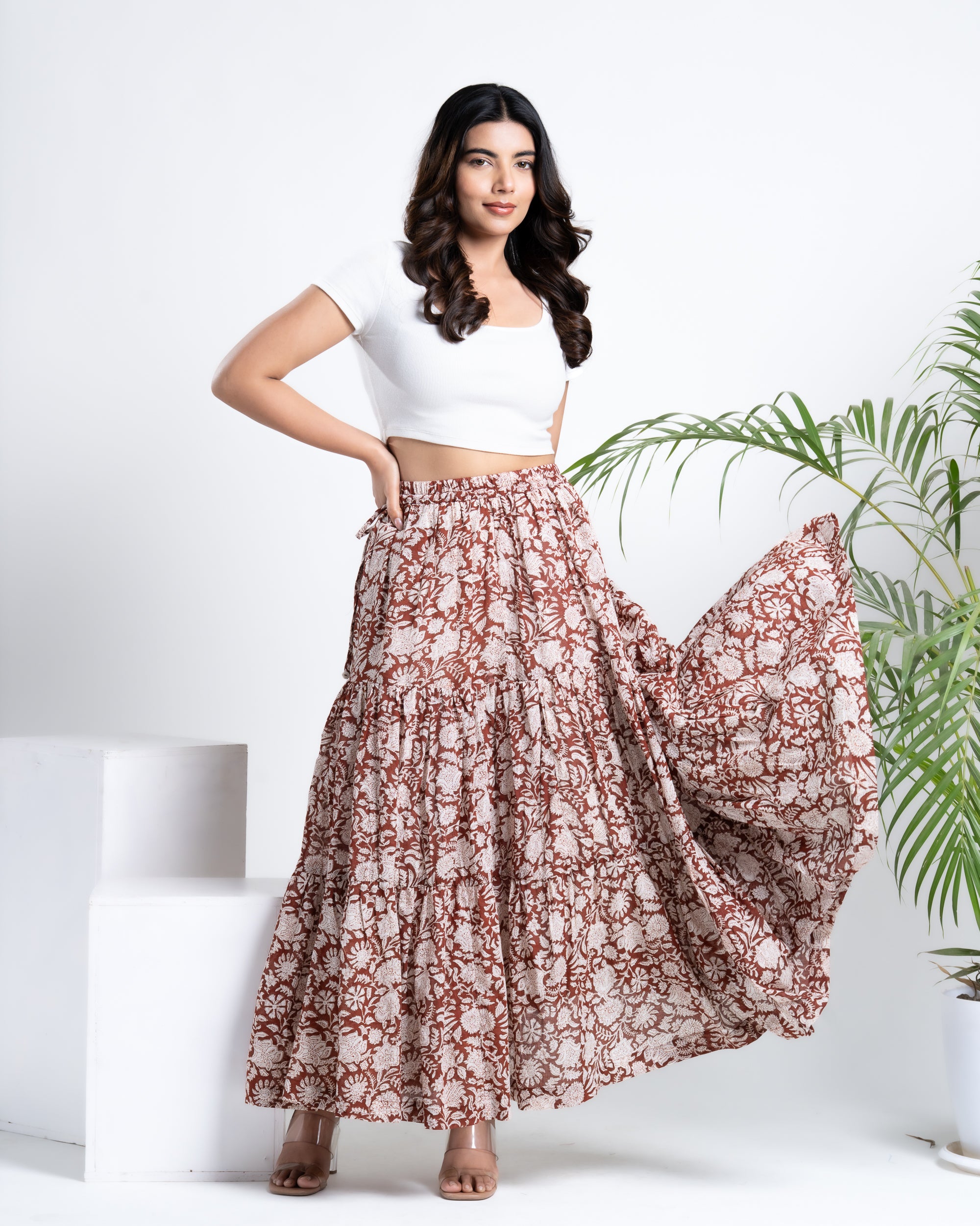 Buy Online – Flared Maxi Skirt in Hand Block Print