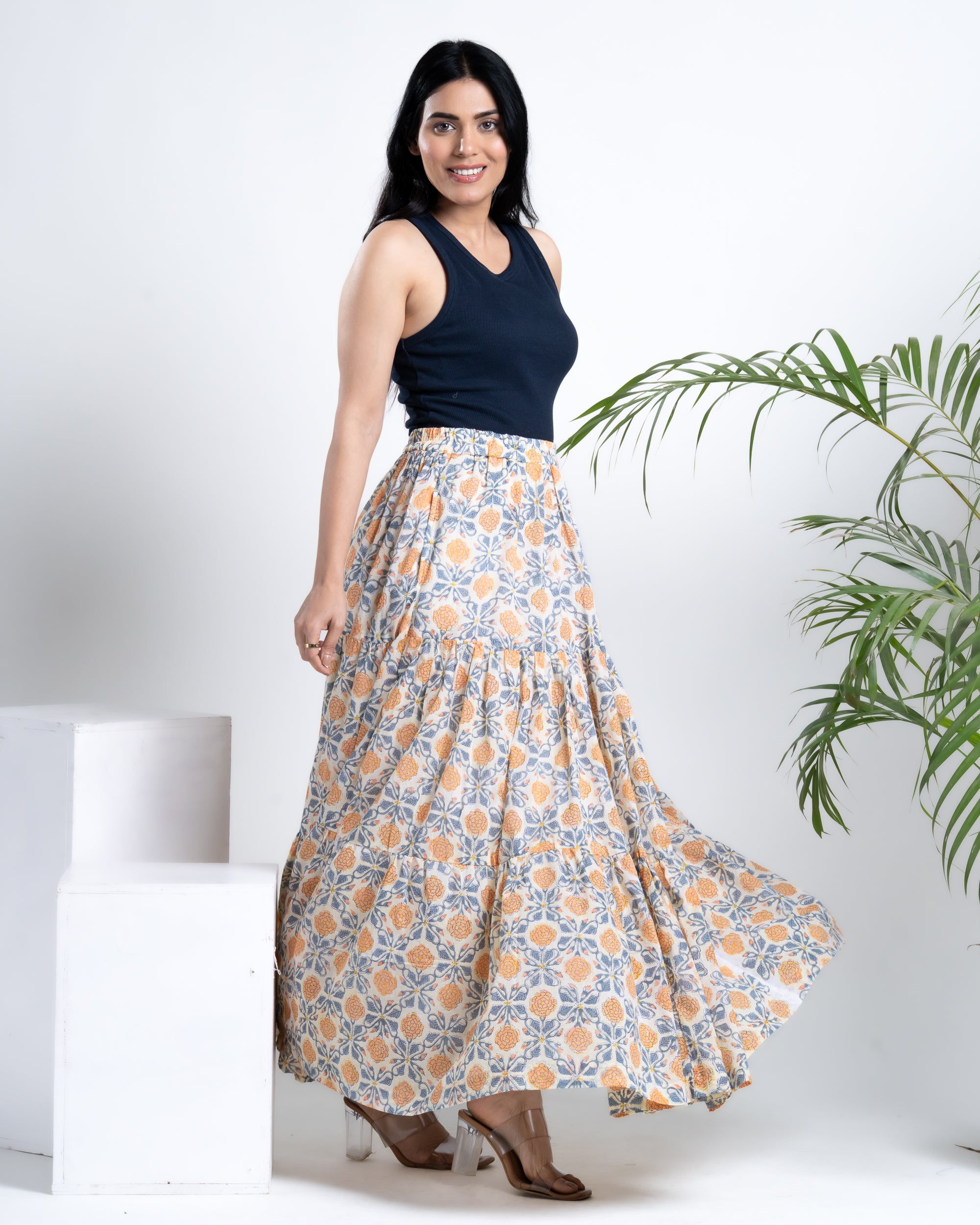 Kaas Kala Hand Block Yellow Skirt – Shop Now