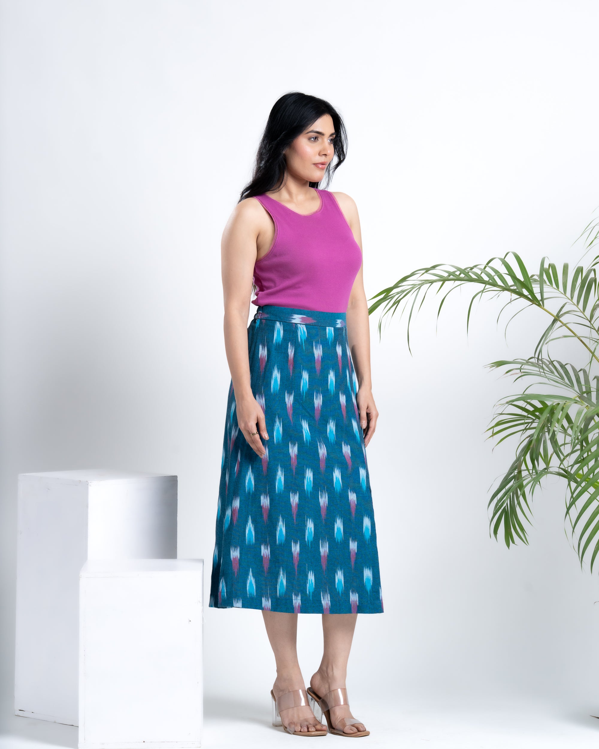 Shop Now: Ocean Blue Midi Skirt with Side Slit