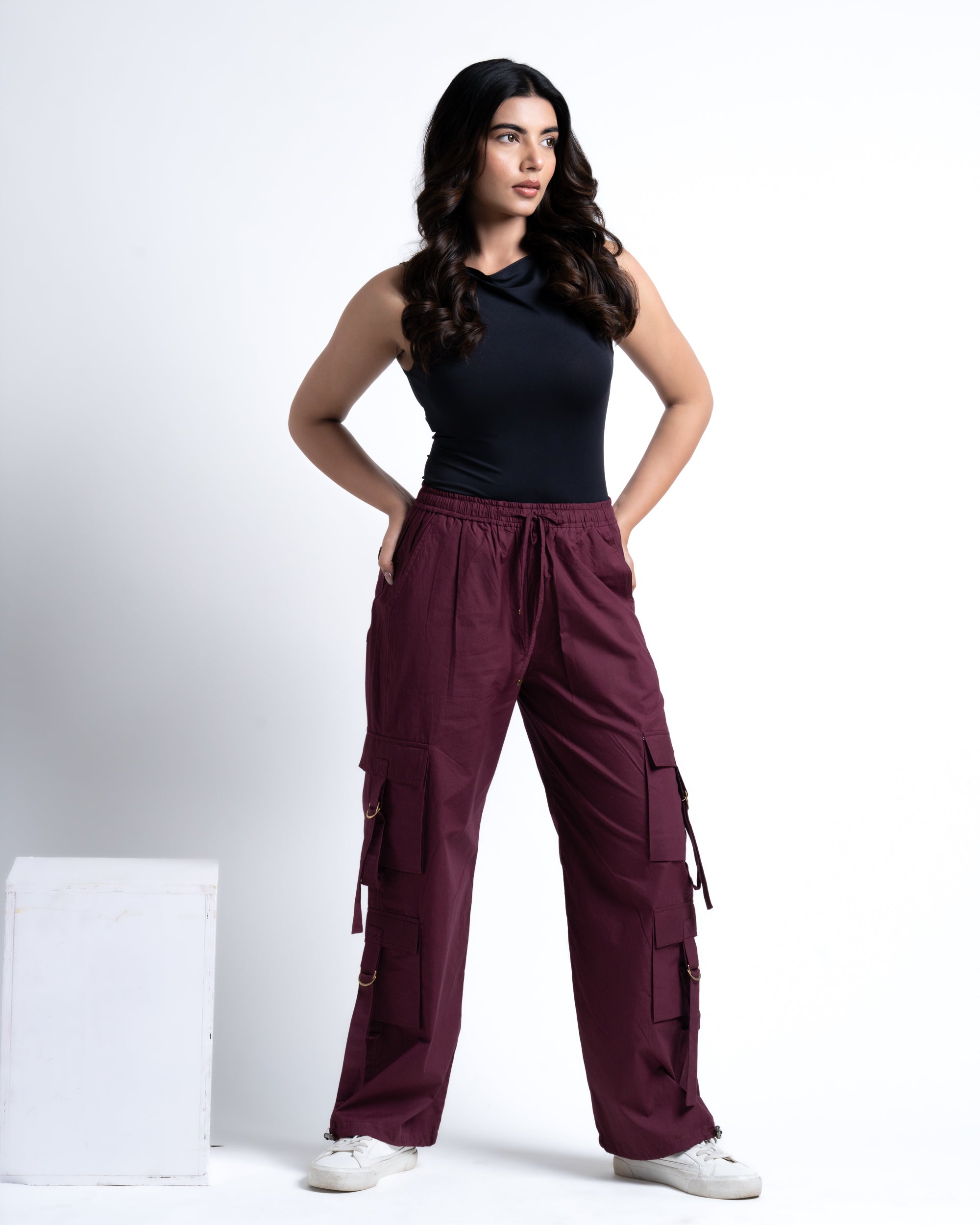 Baggy Drift Cargo Pants Berry Wine