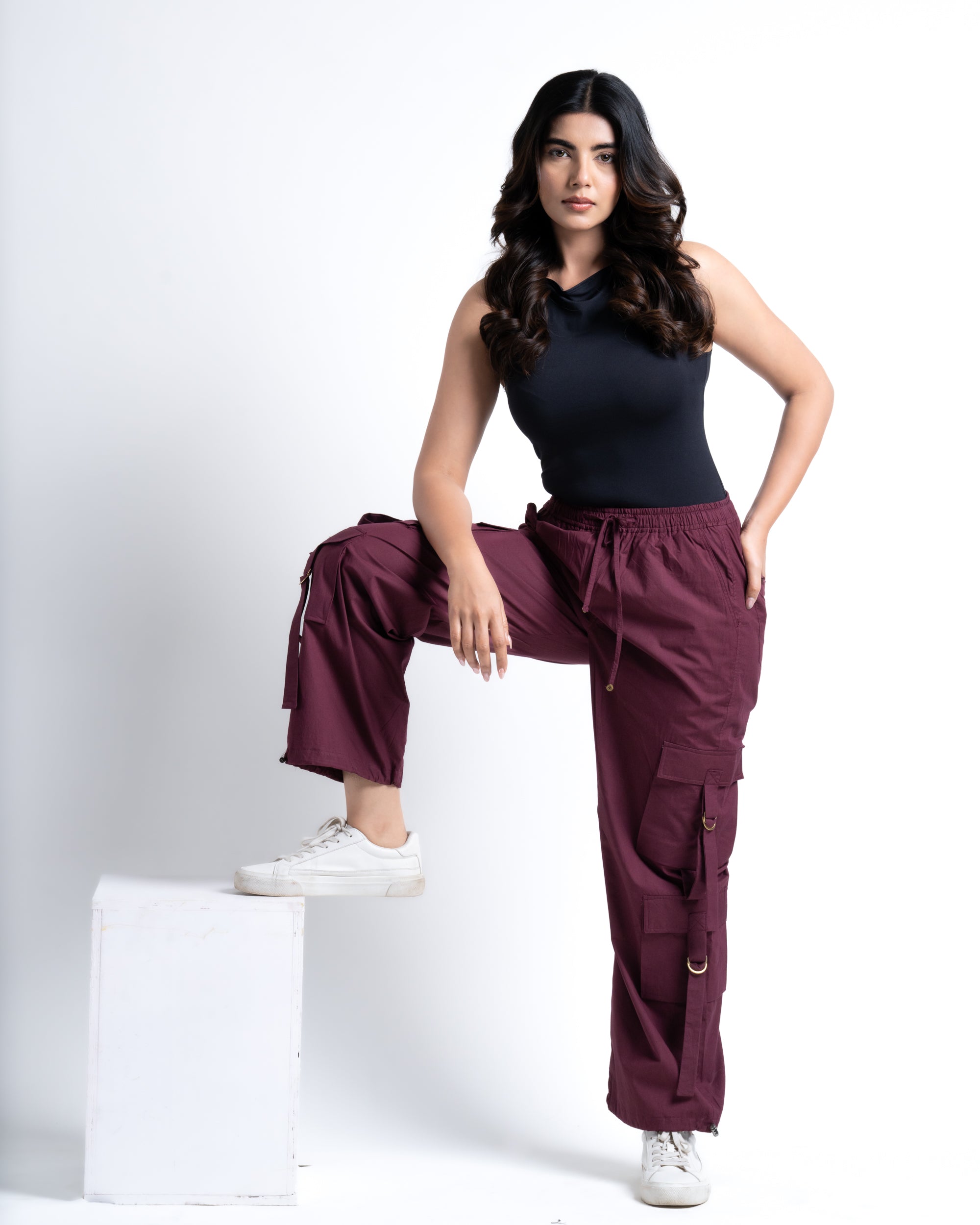 Baggy Drift Cargo Pants Berry Wine