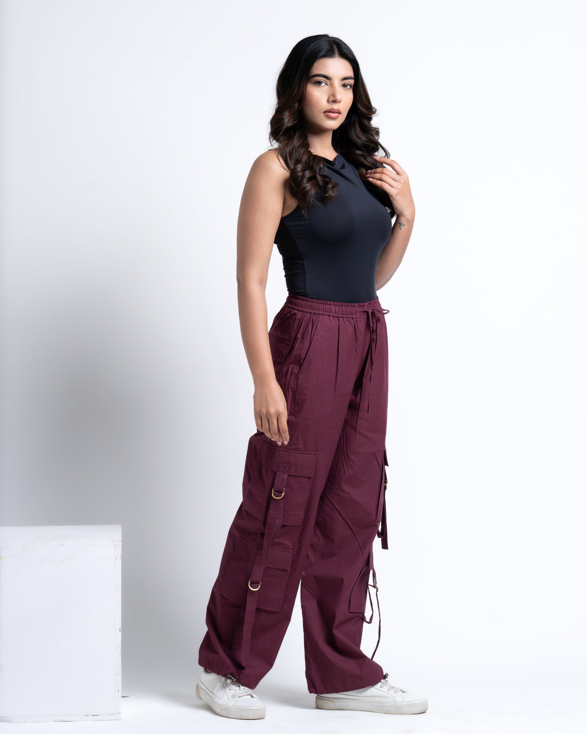 Baggy Drift Cargo Pants Berry Wine