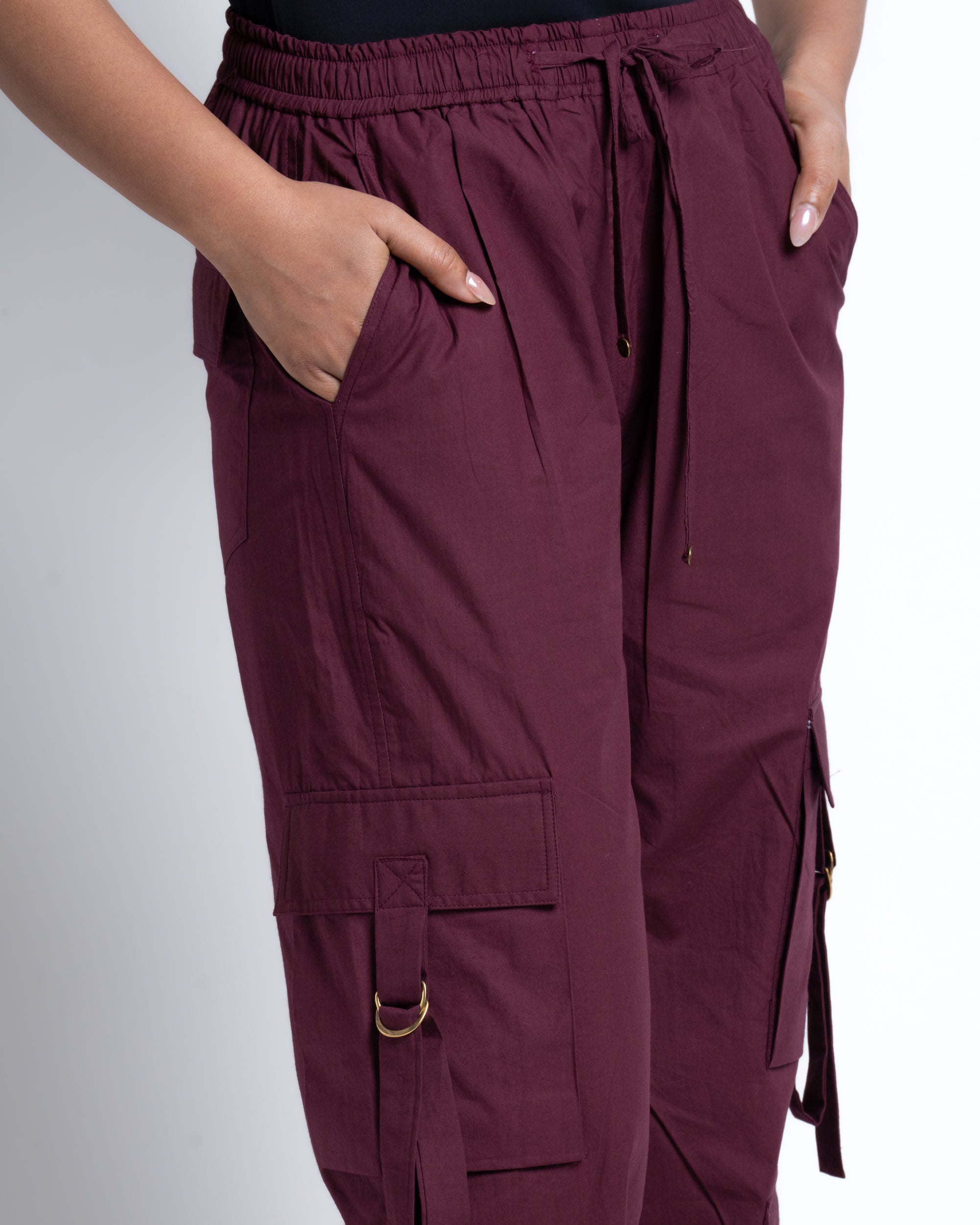 Baggy Drift Cargo Pants Berry Wine