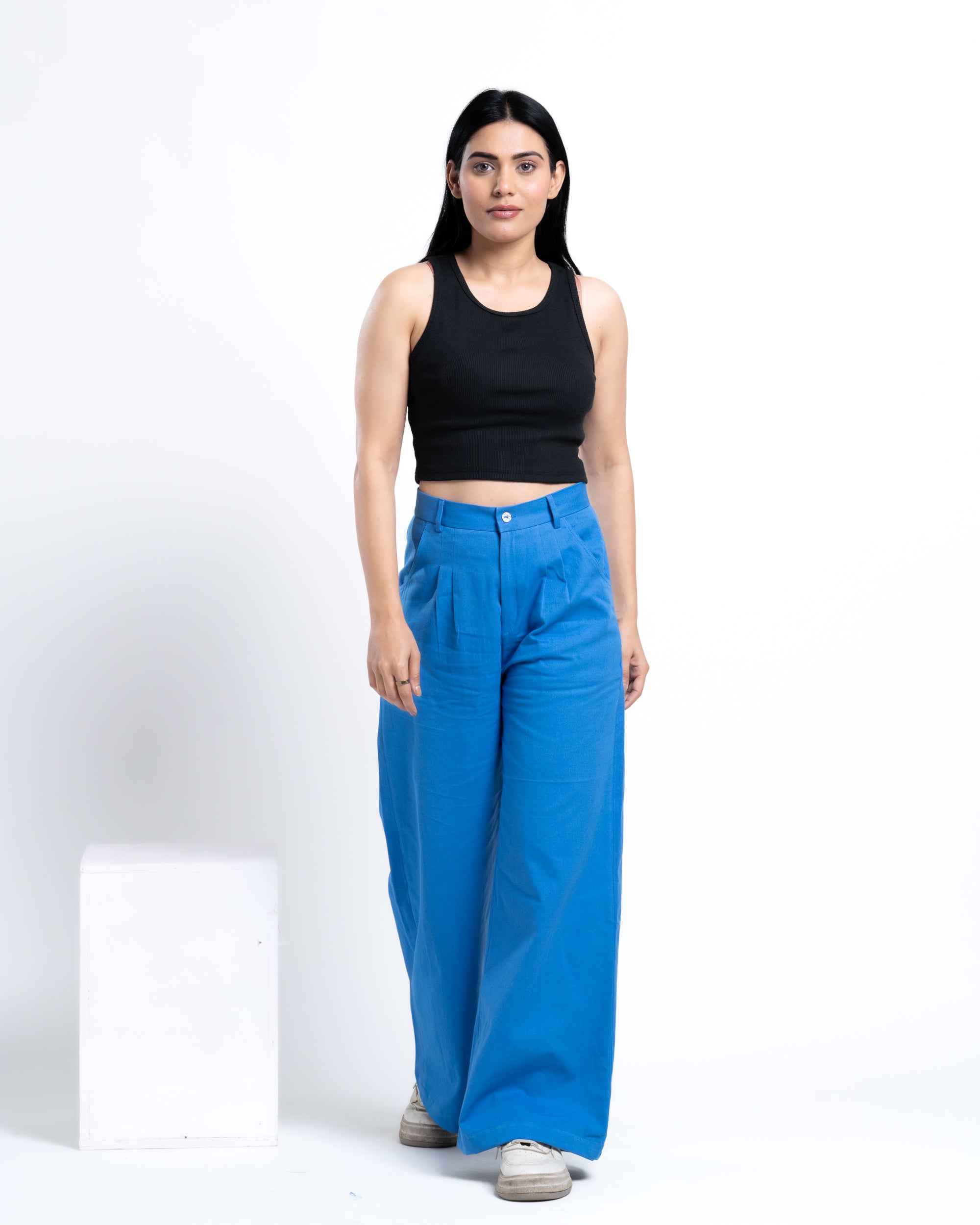 Wide-Leg Pleated Pants Pacific Blue