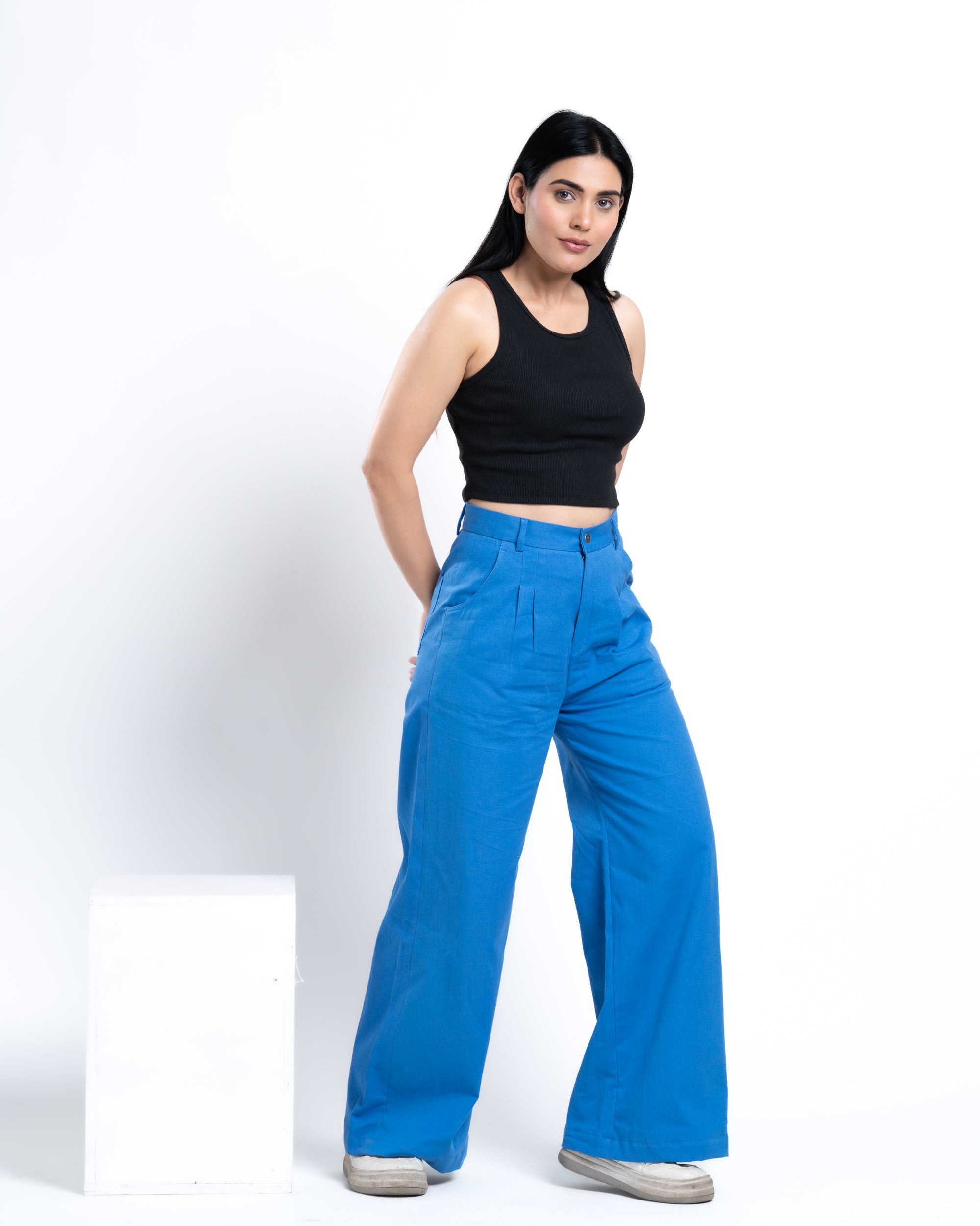 Wide-Leg Pleated Pants Pacific Blue