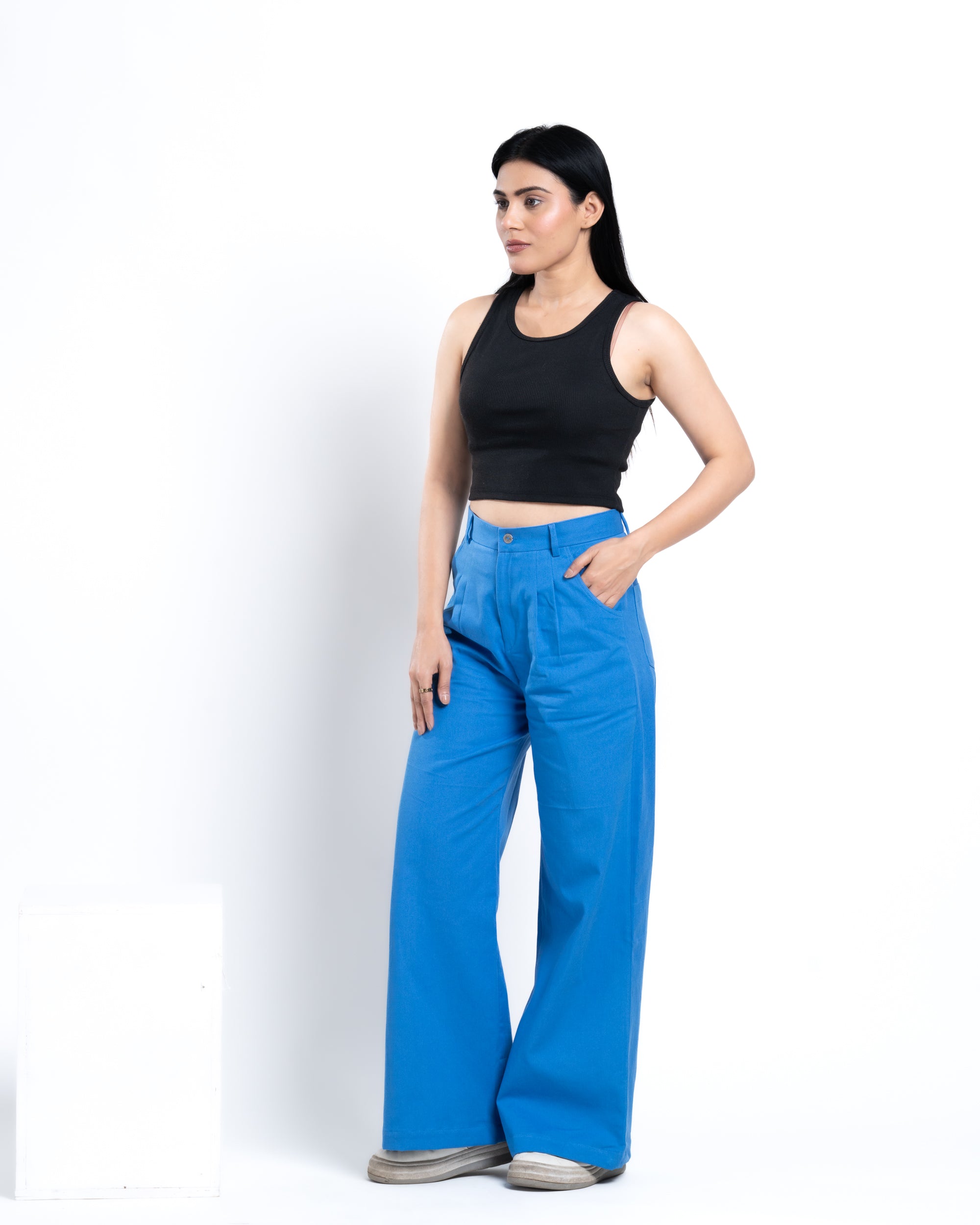 Wide-Leg Pleated Pants Pacific Blue