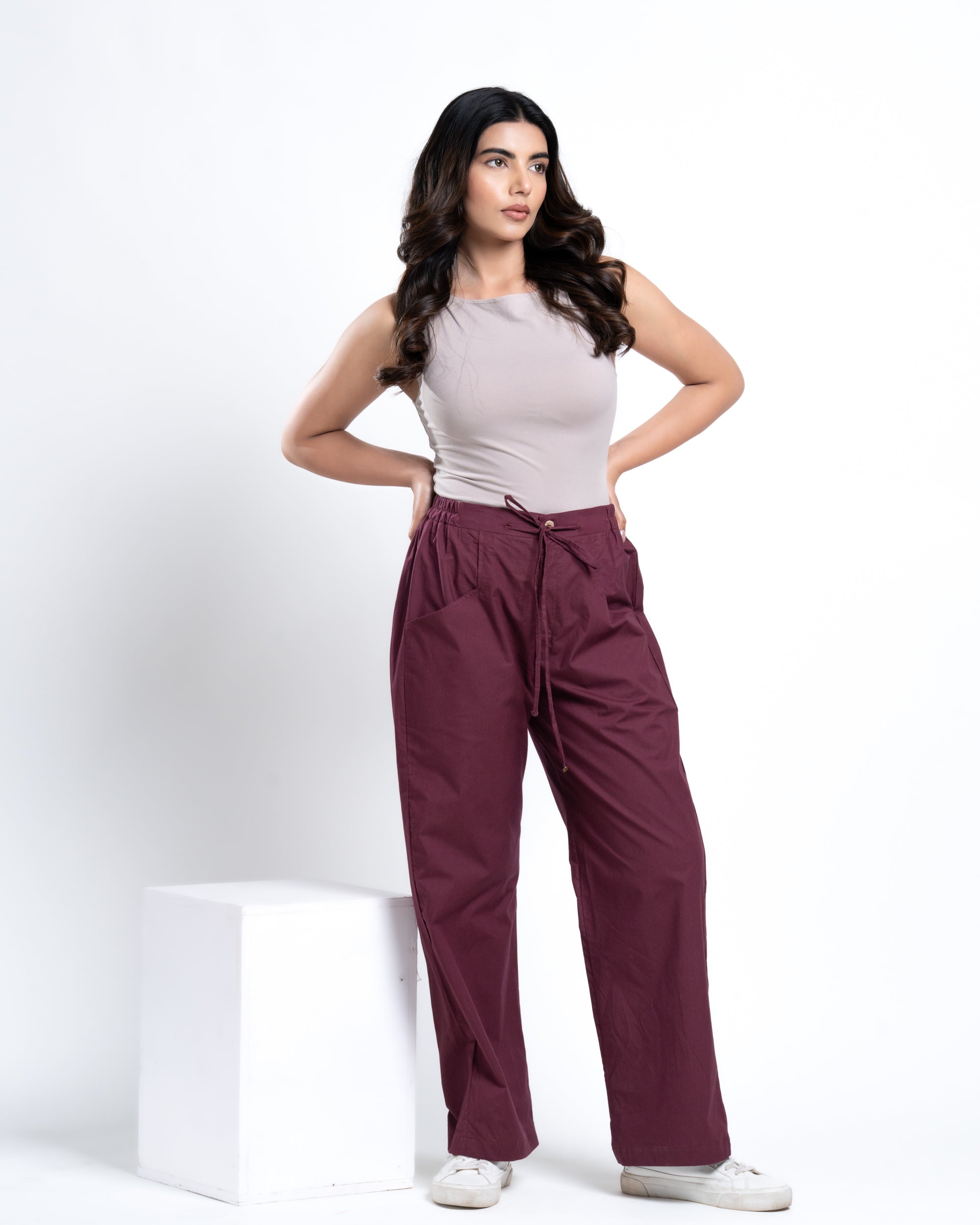 High Rise Relaxed Fit Berry Wine