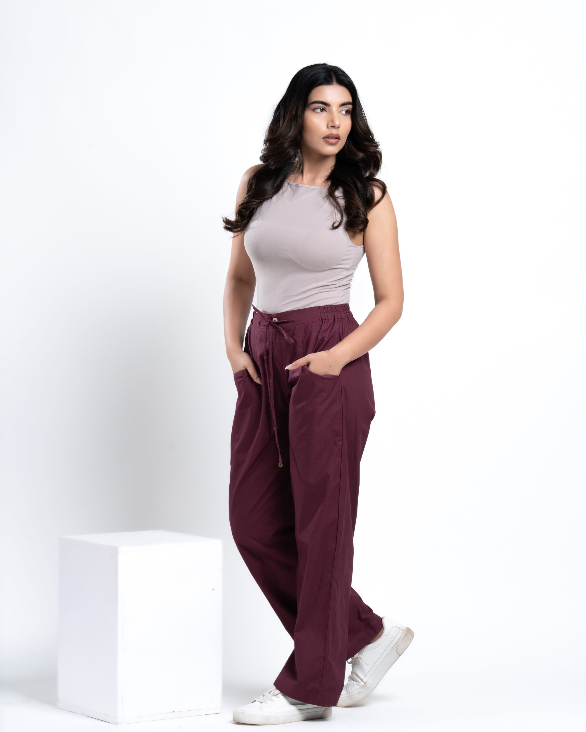 High Rise Relaxed Fit Berry Wine
