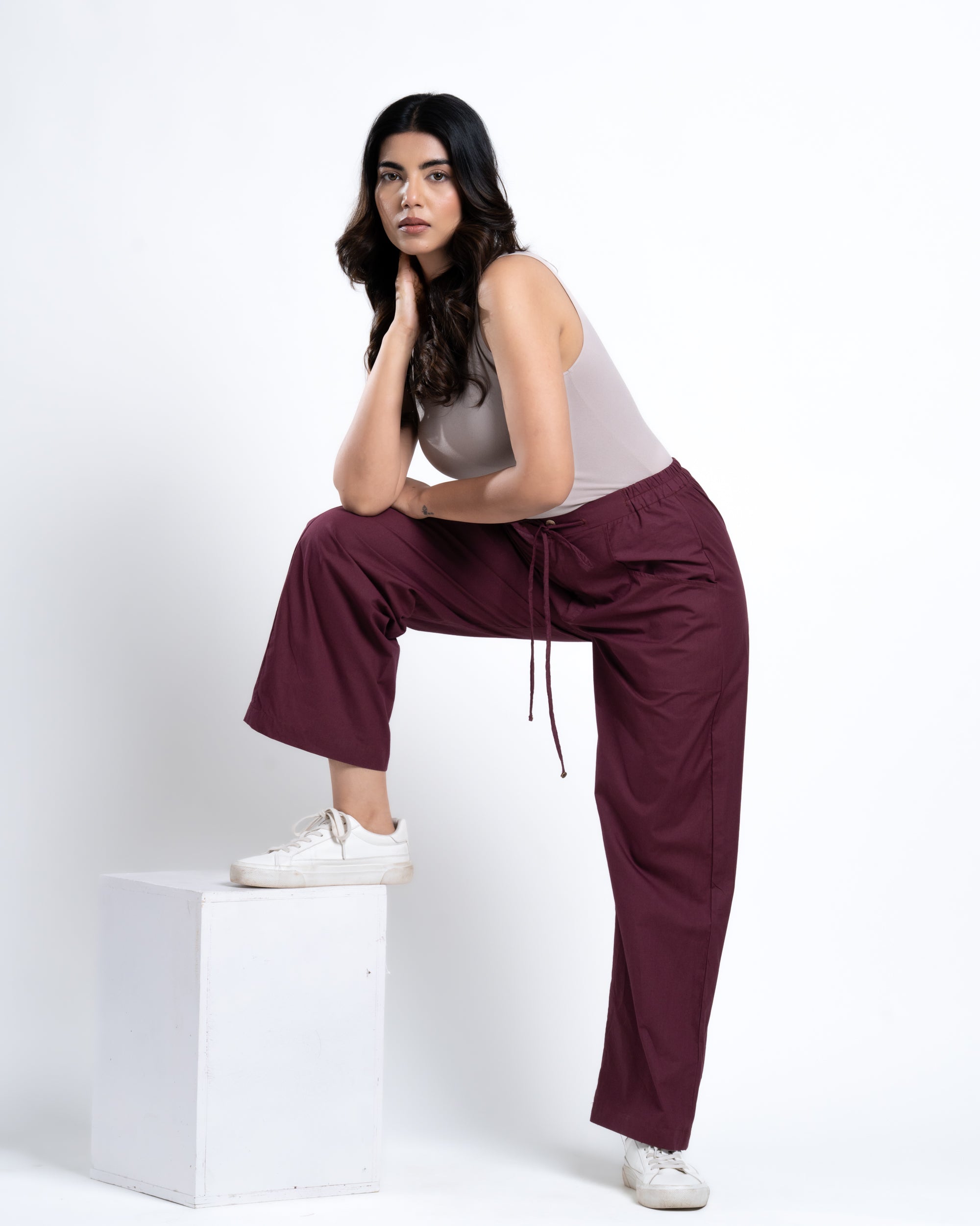 High Rise Relaxed Fit Berry Wine