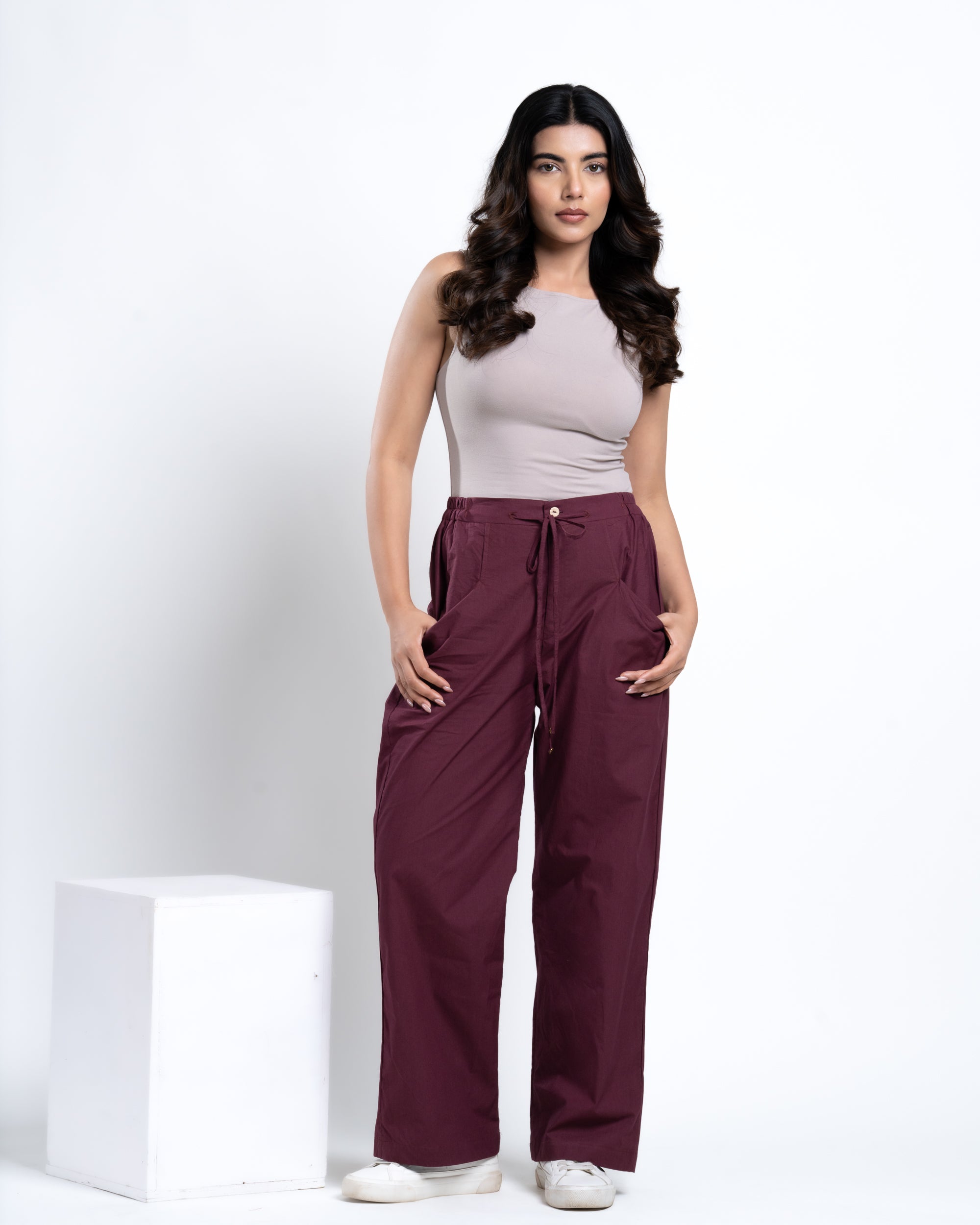 High Rise Relaxed Fit Berry Wine
