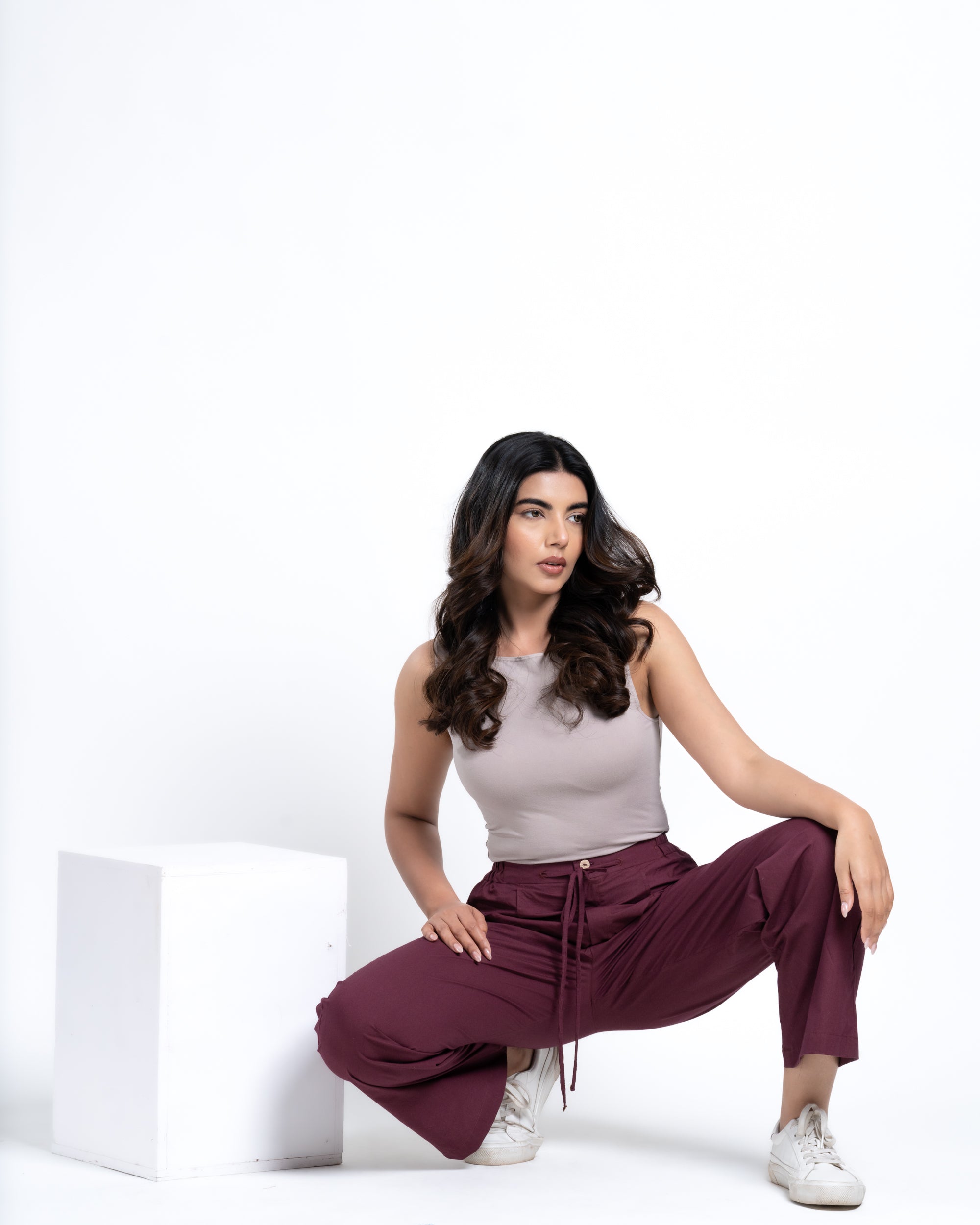 High Rise Relaxed Fit Berry Wine