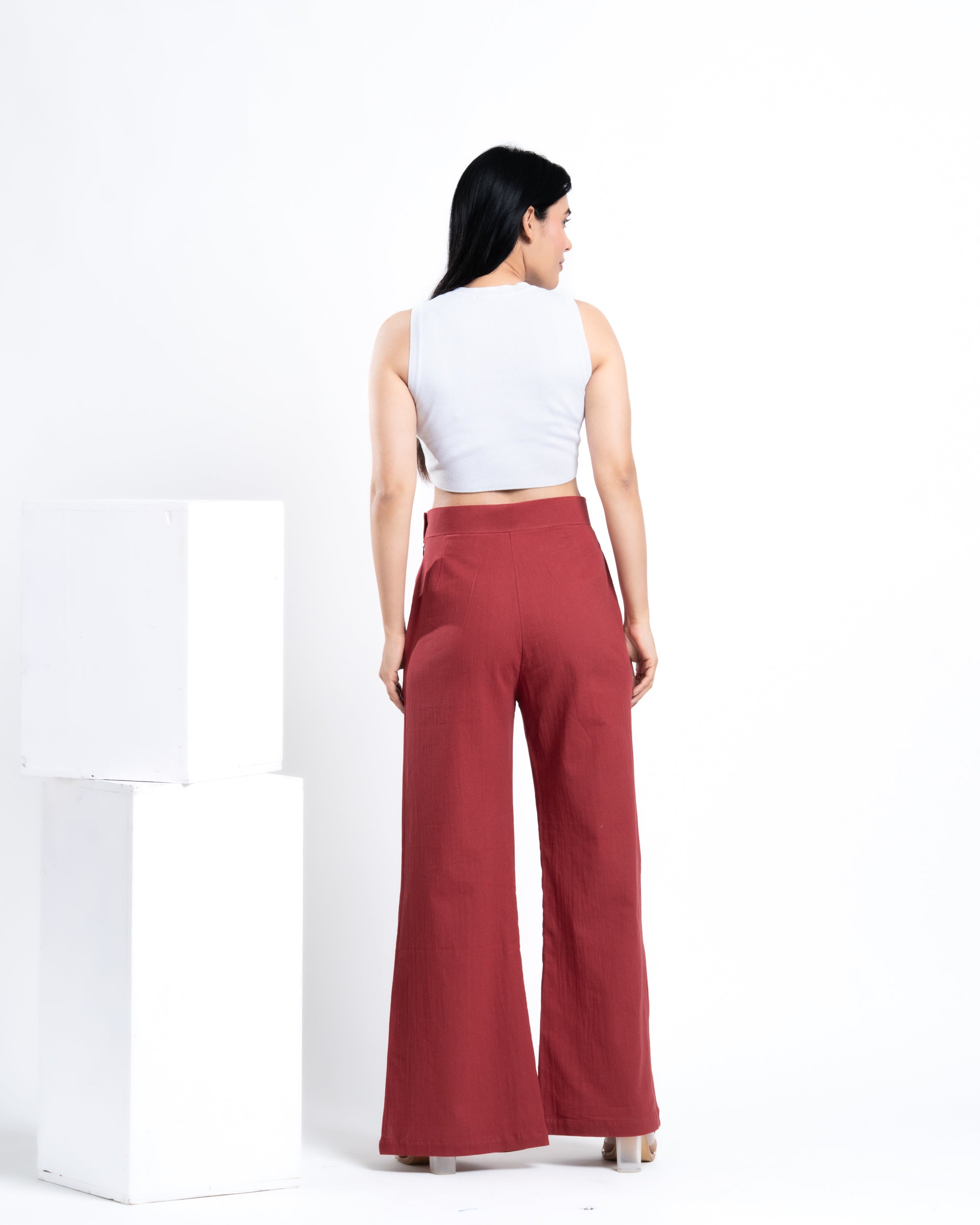 Wide Leg Slit Pant Brick Red