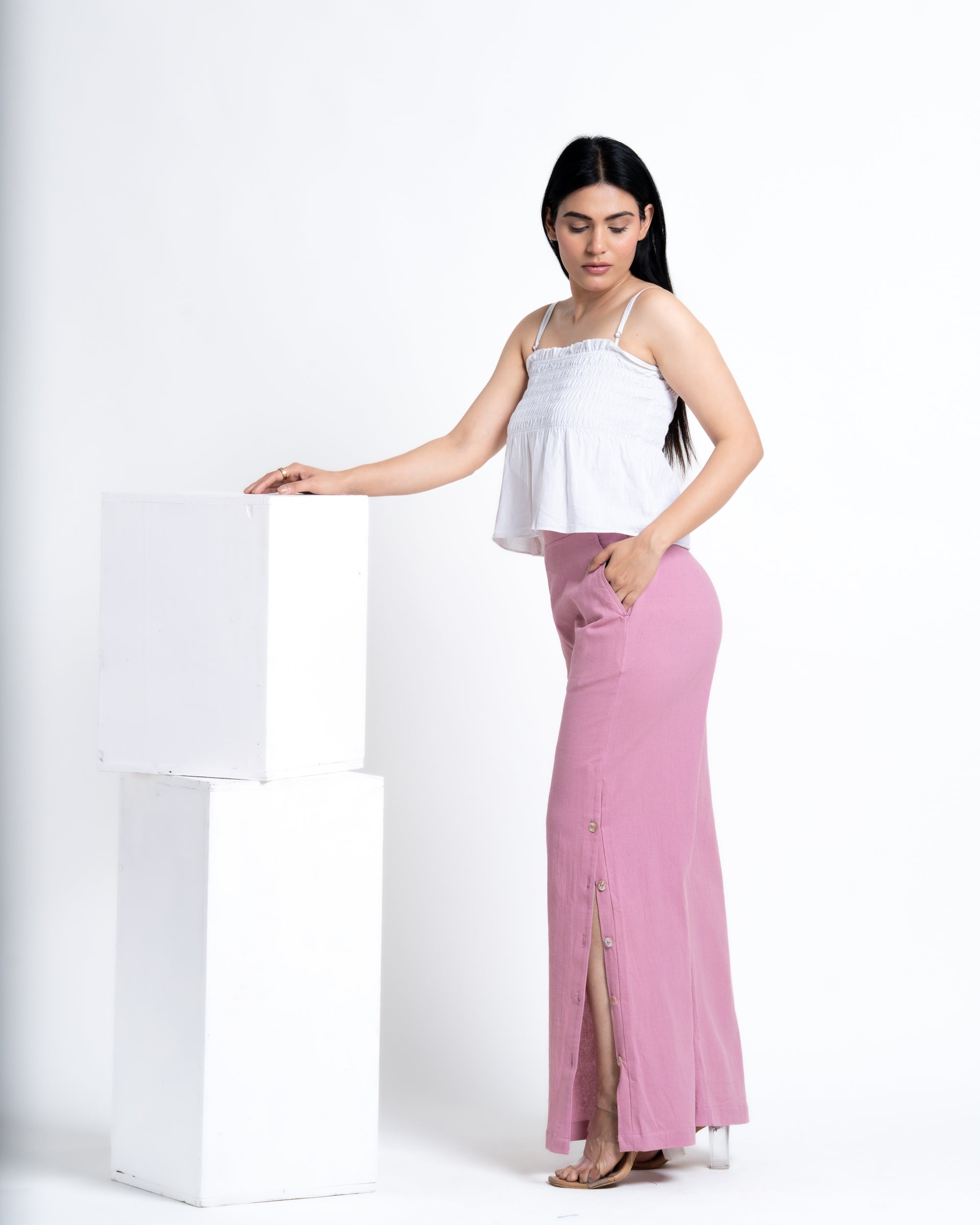 Wide Leg Slit Pant Mauve Pink