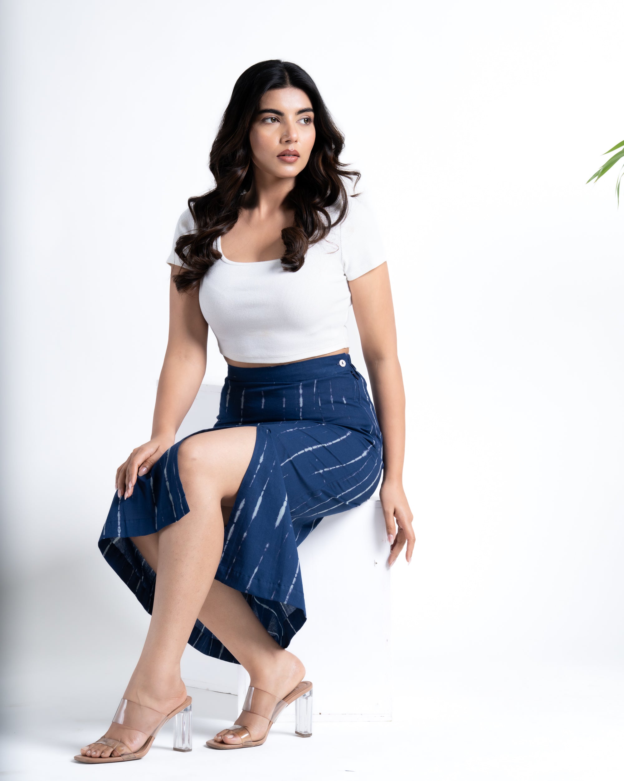Midi Slit Skirt Shibori Dyed Indigo Blue