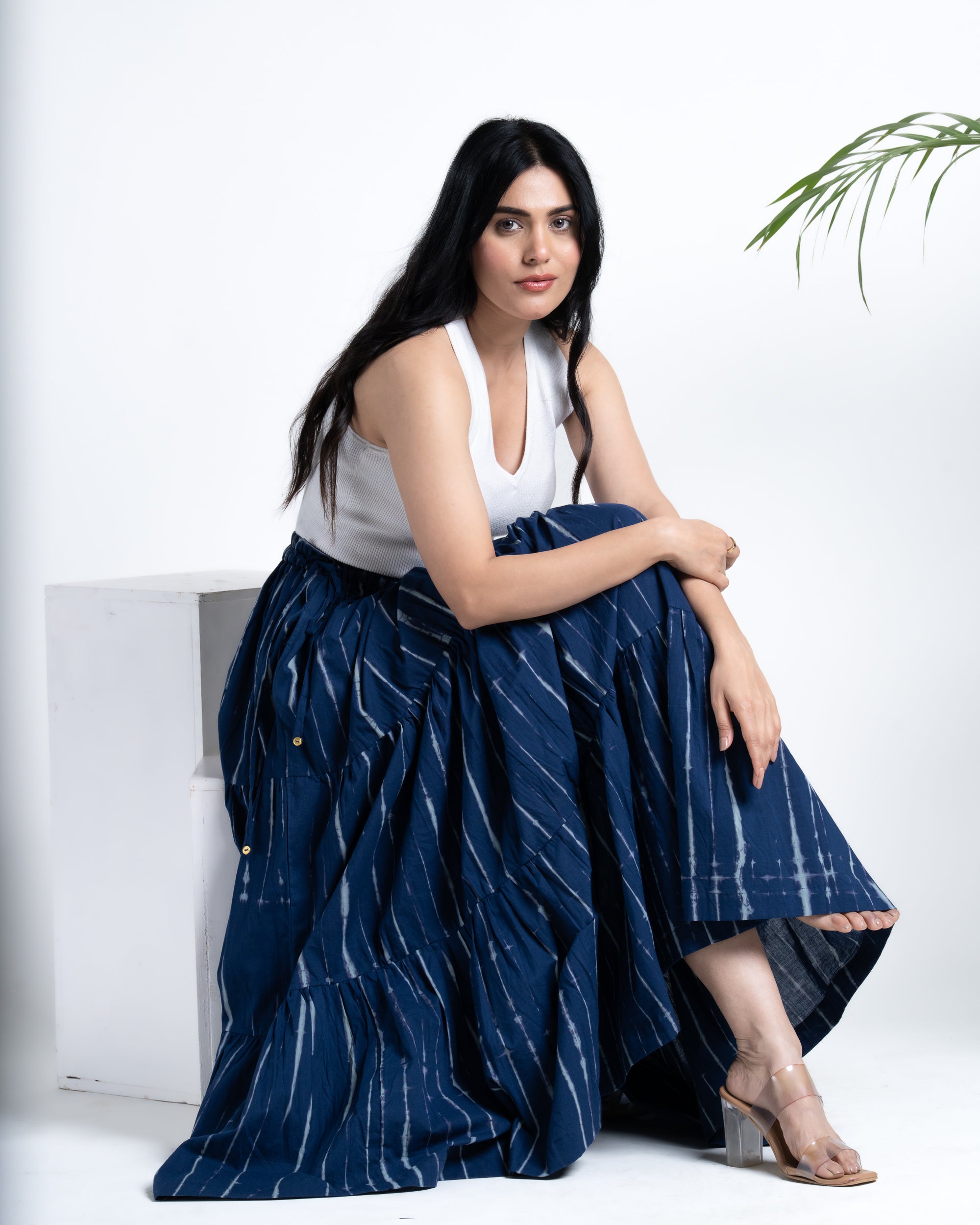 Flared Maxi Skirt - Shibori Dyed Indigo Blue
