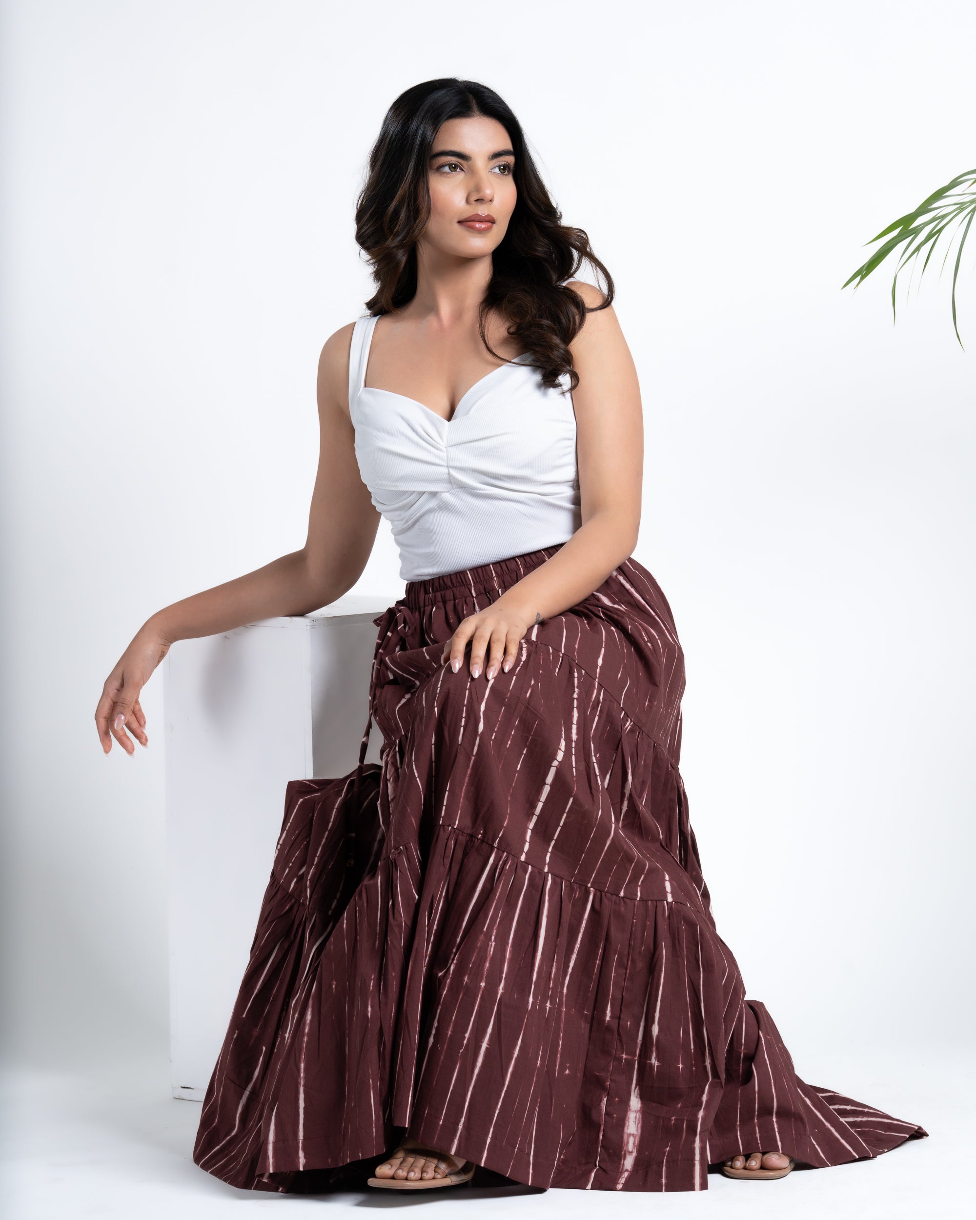 Flared Maxi Skirt - Shibori Dyed Brick Brown