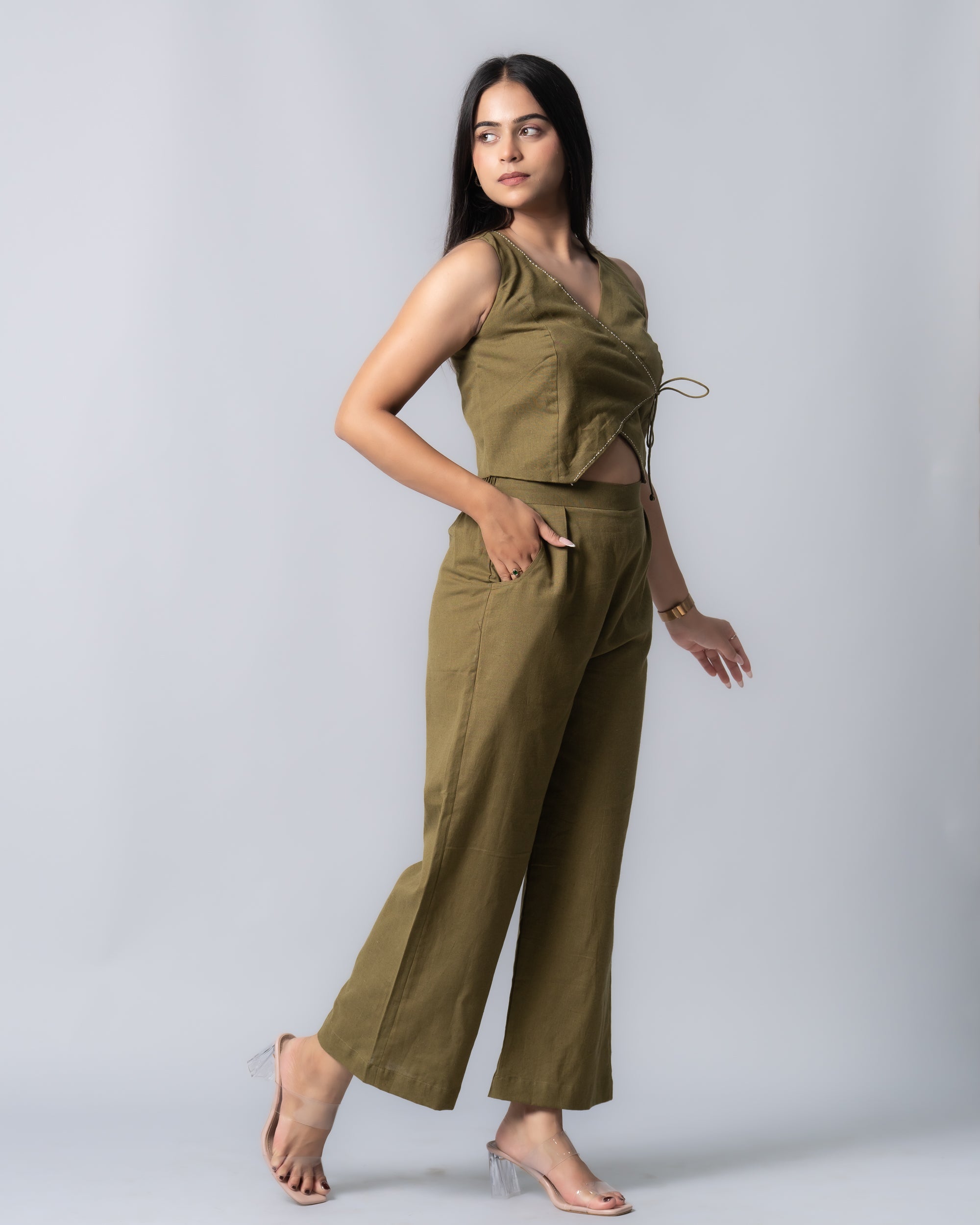 Olive green Wrap up Co-ord set