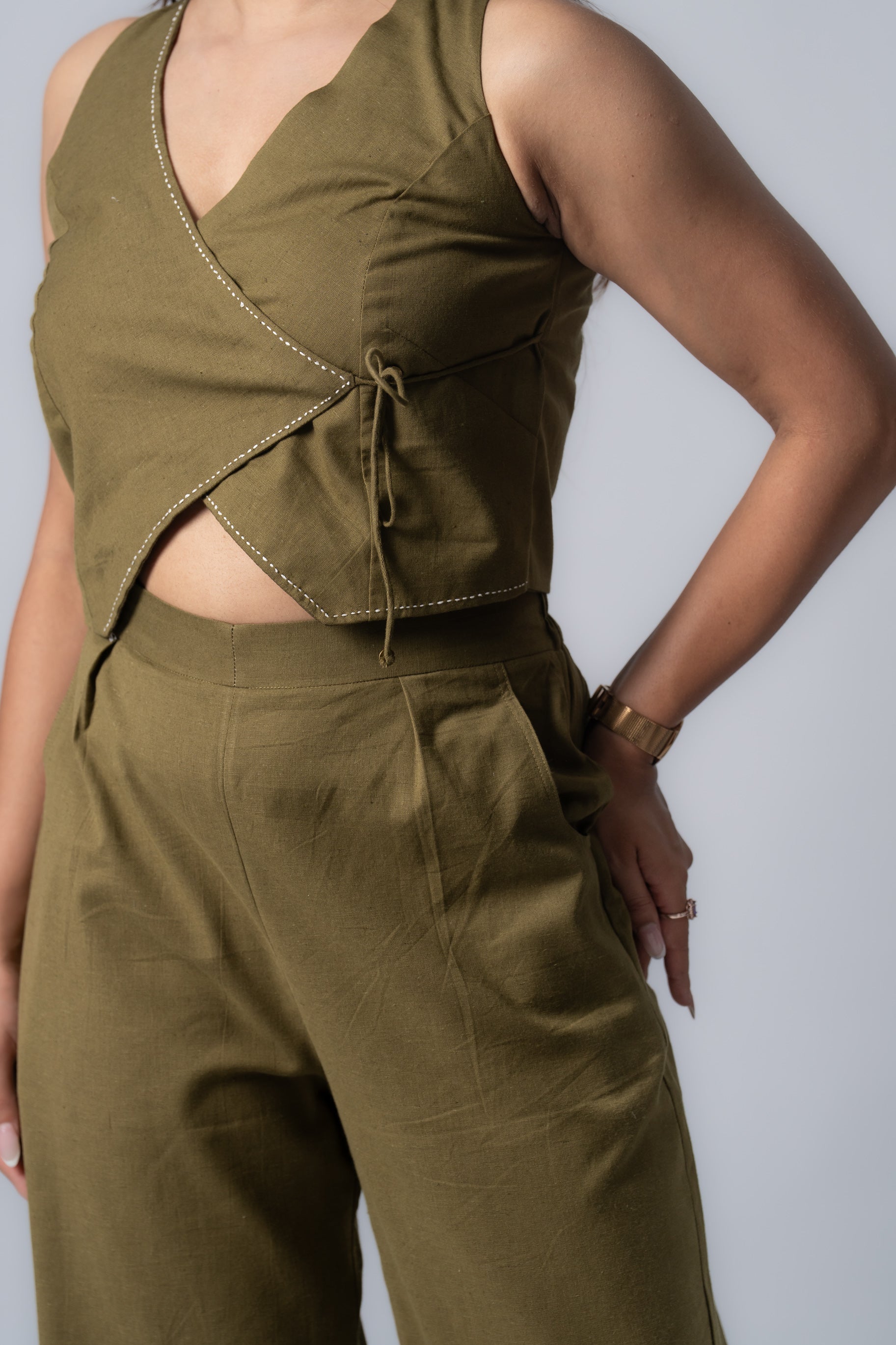 Olive green Wrap up Co-ord set