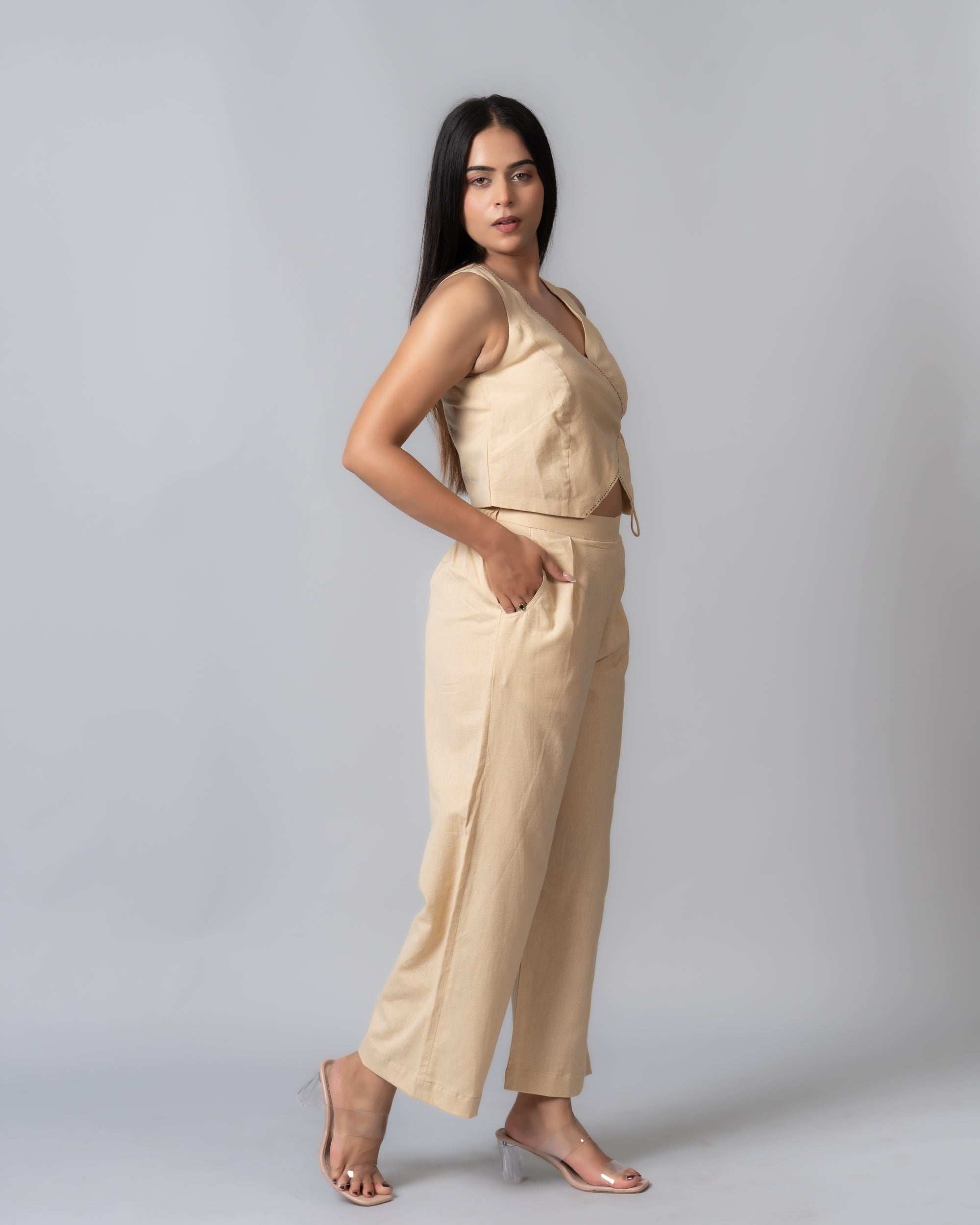 Sand Beige Wrap up Co-ord set
