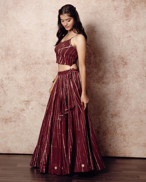 Shibori Brick Brown Kali Lehenga Set