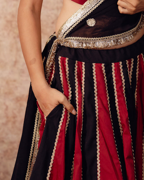 Black & Maroon Solids kali Lehenga