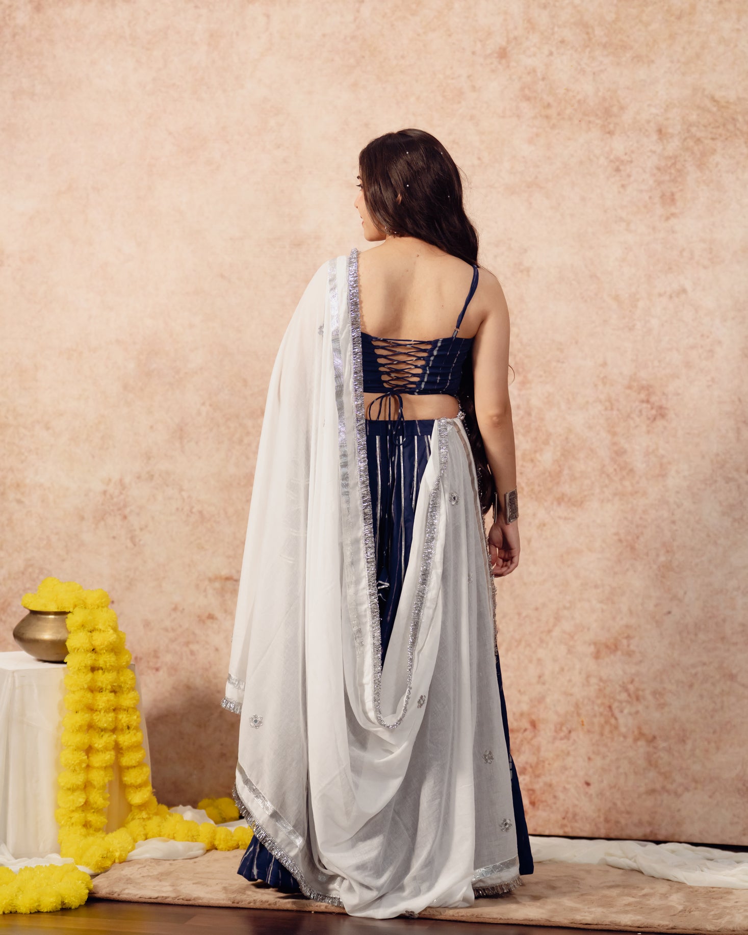Shibori Indigo Kali Lehenga Set